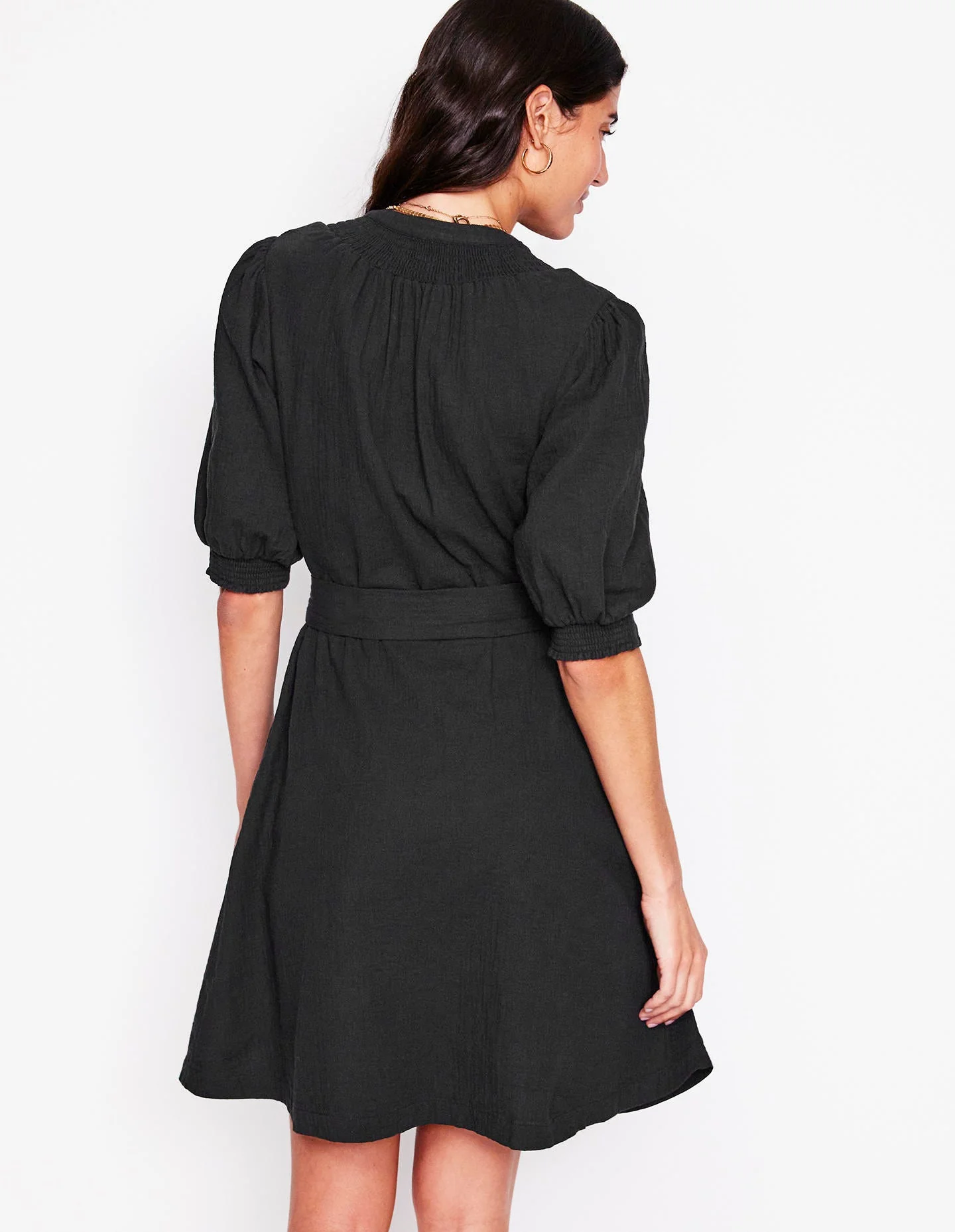Ada Double Cloth Short Dress-Black - Image 3