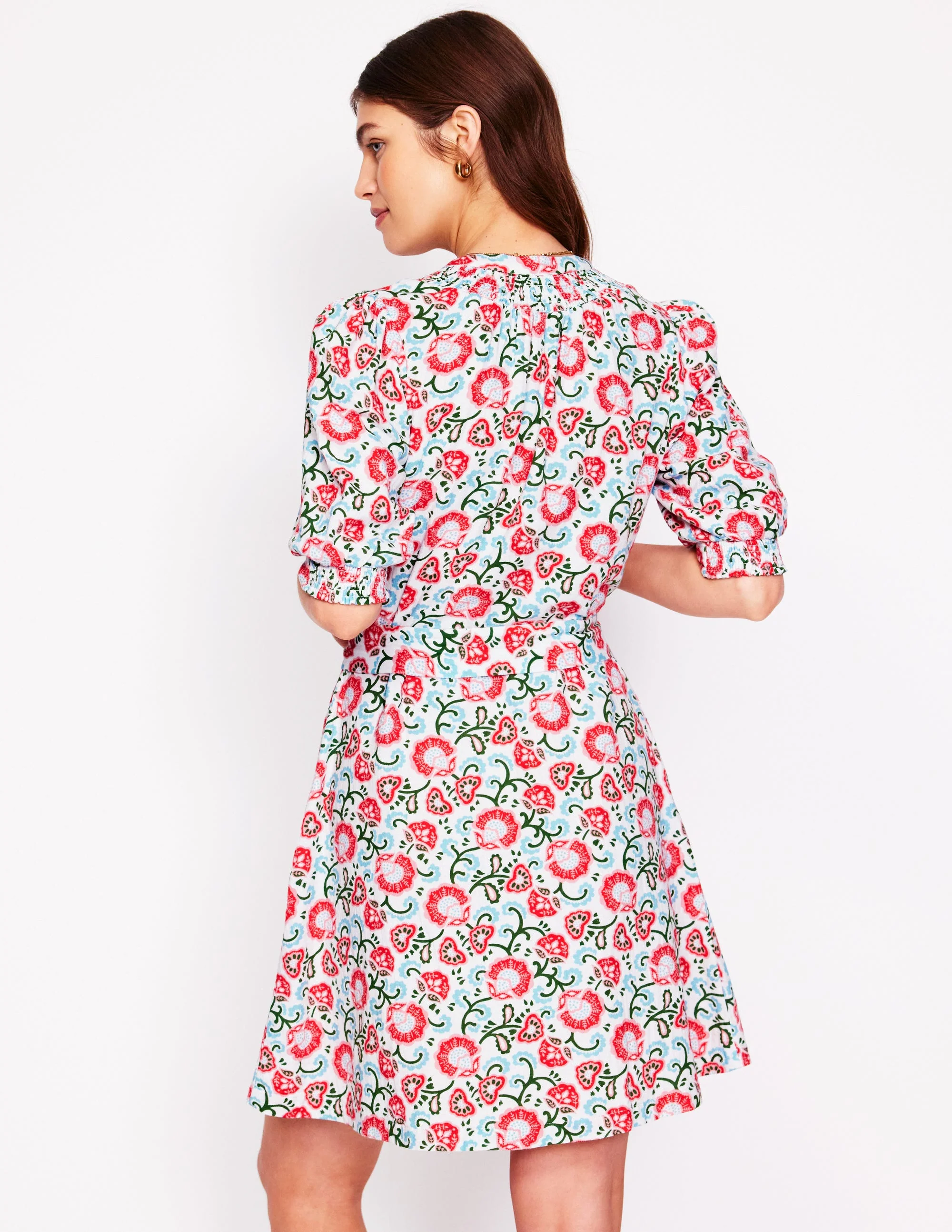 Ada Double Cloth Short Dress-Ivory, Garden Vine - Image 3