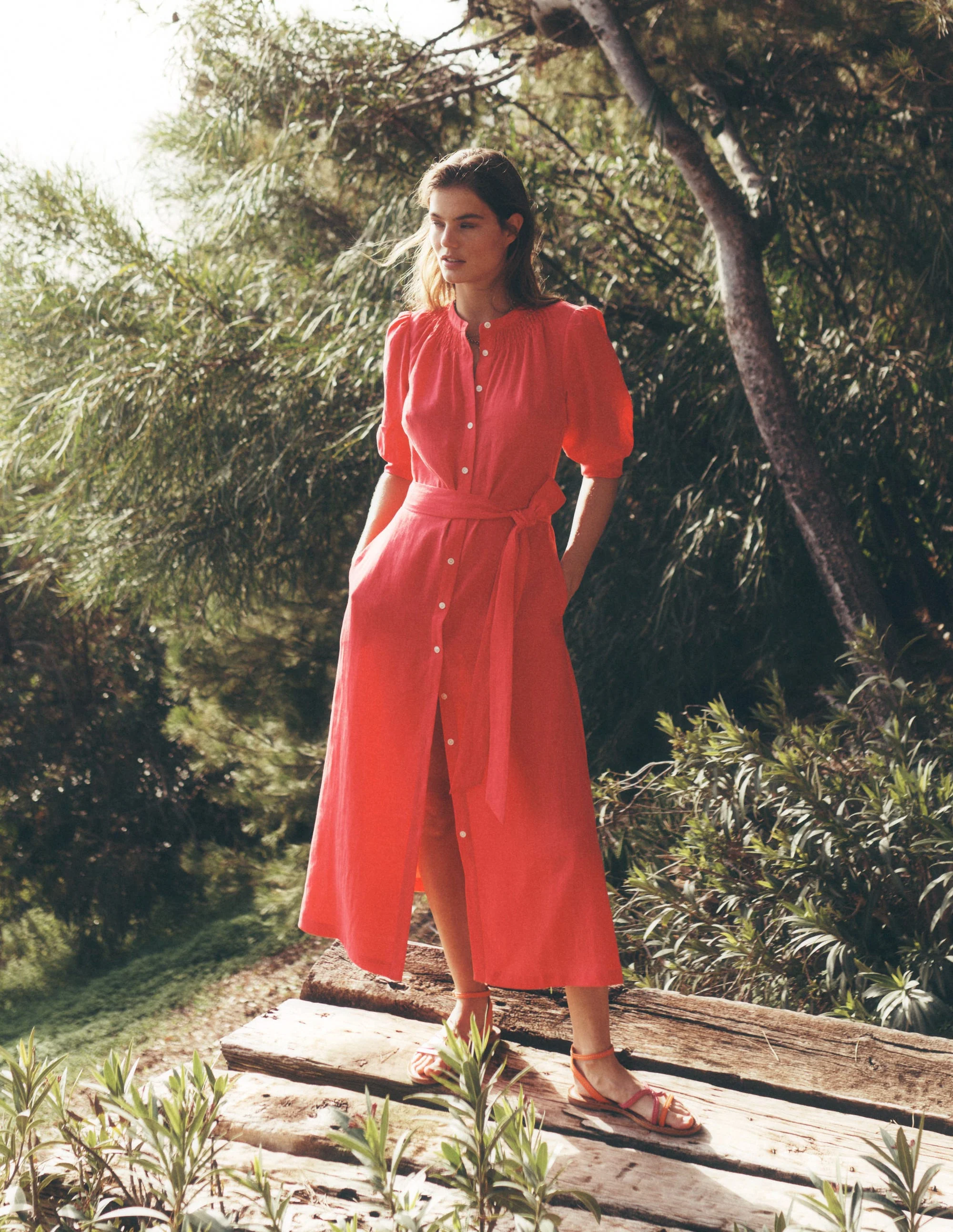 Ada Linen Midi Dress-Camelia Pink - Image 2