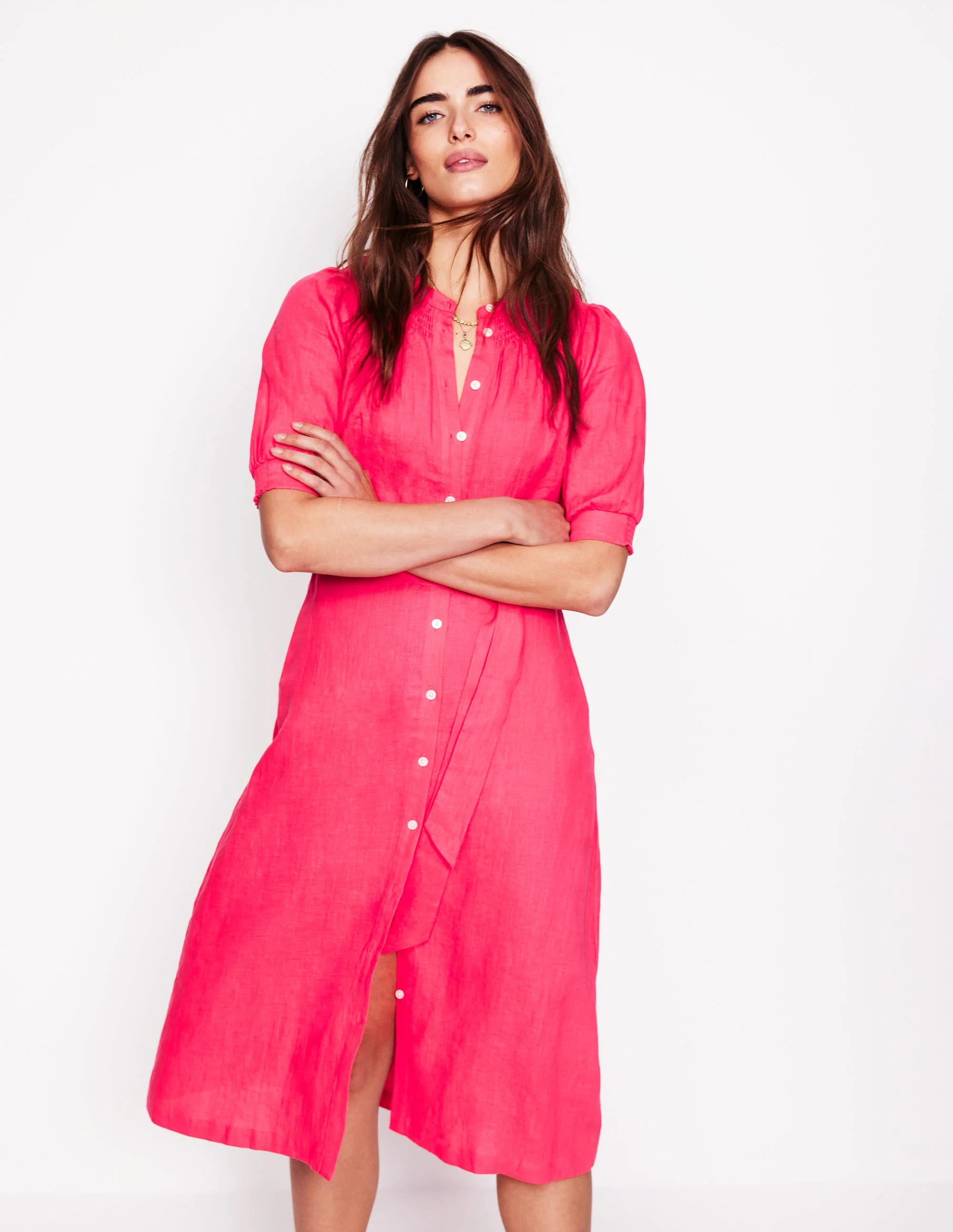 Ada Linen Midi Dress-Camelia Pink - Image 5