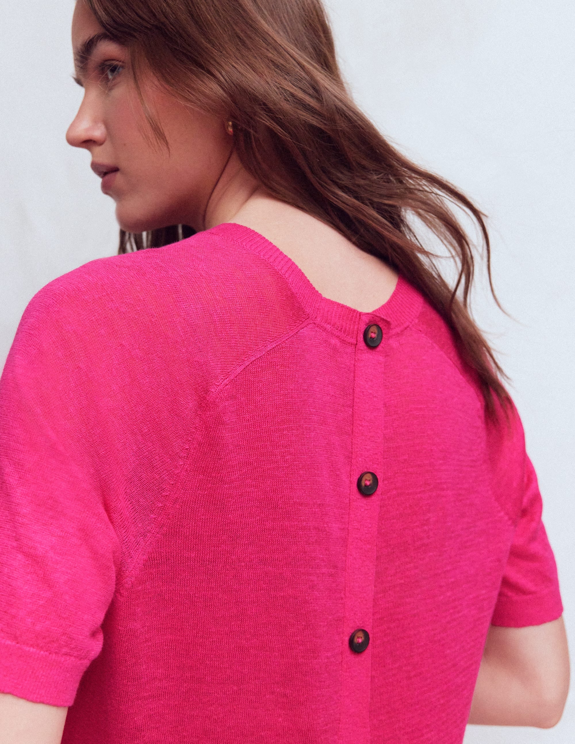Agnes Linen Button T-Shirt-Pink Peony - Image 2