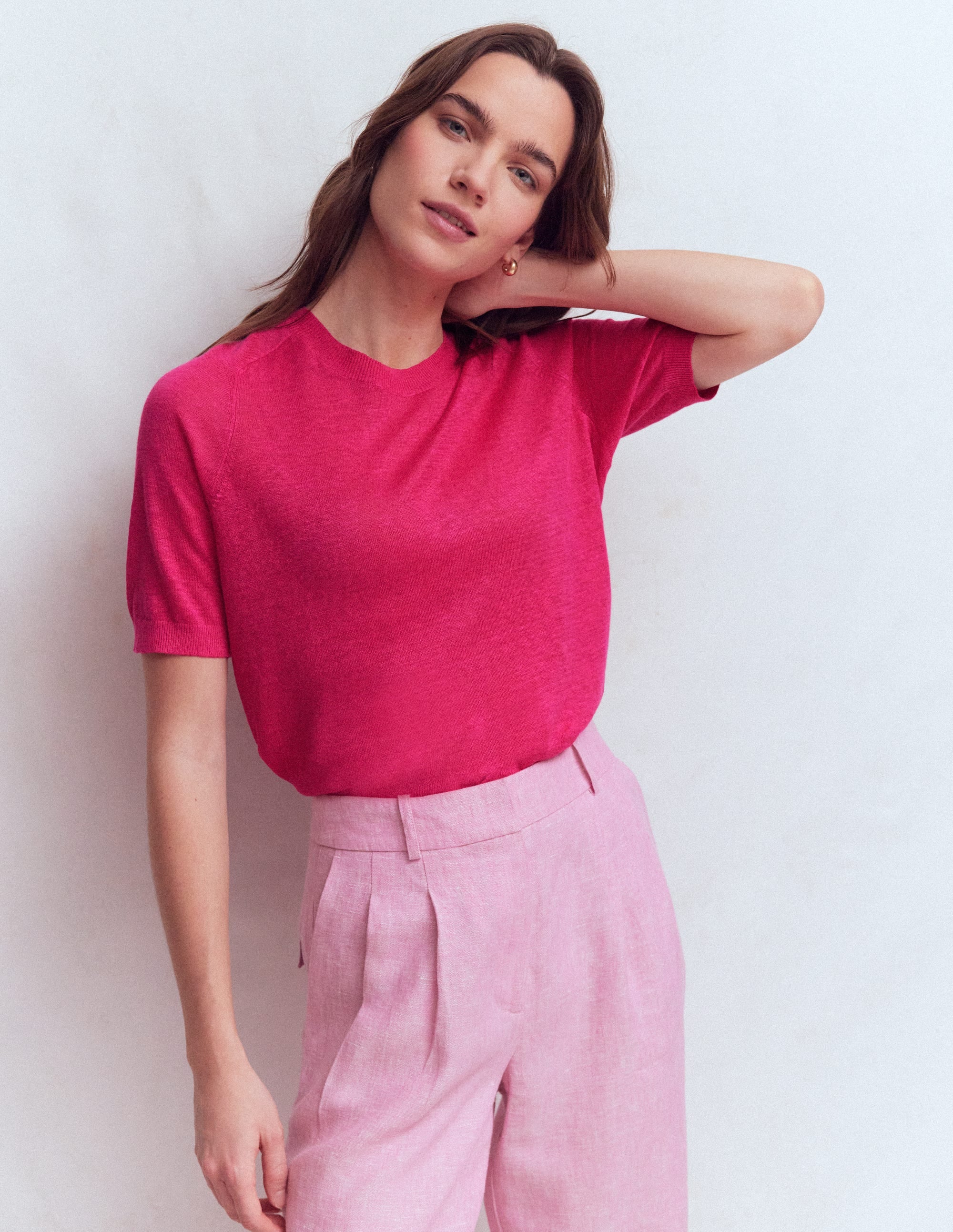 Agnes Linen Button T-Shirt-Pink Peony - Image 4
