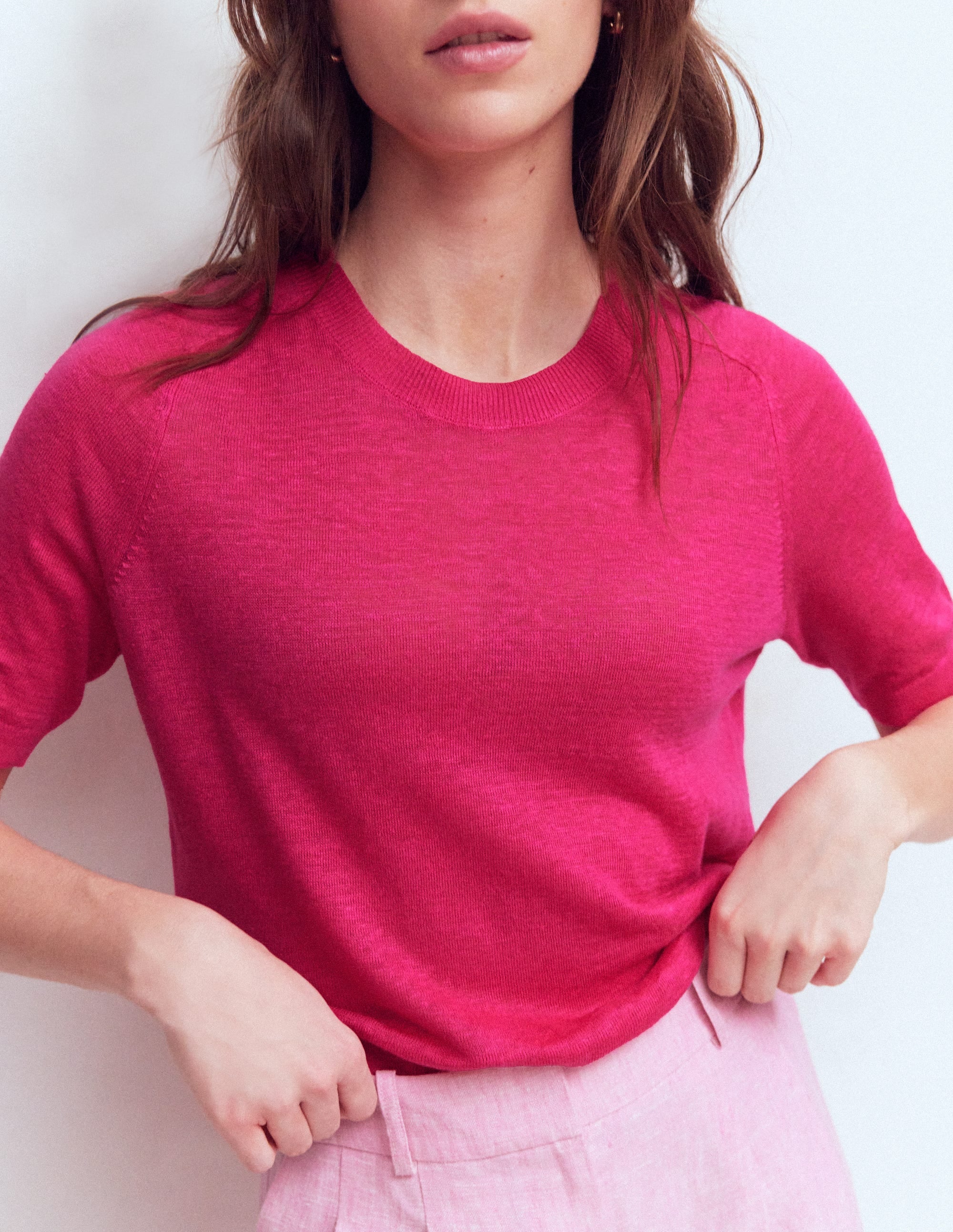 Agnes Linen Button T-Shirt-Pink Peony - Image 5