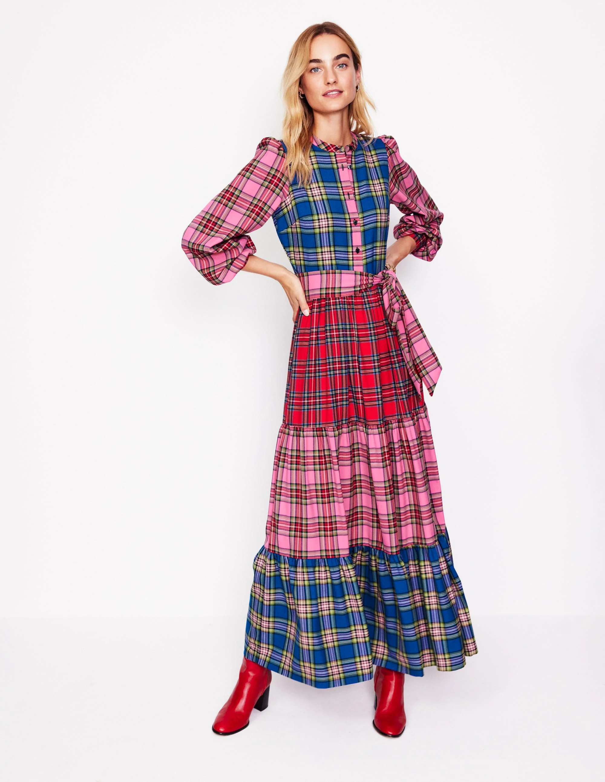 Alba Check Maxi Dress-Multi Hotch Potch Check - Image 2