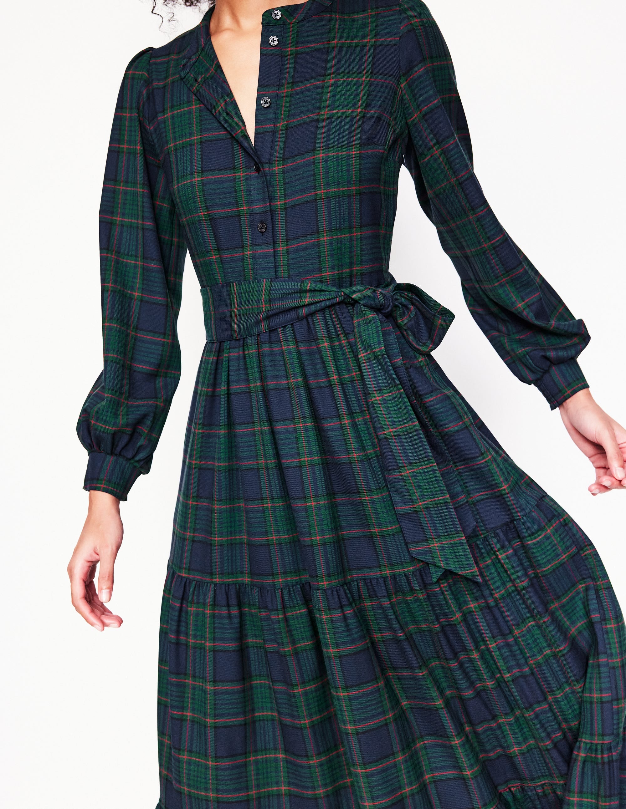 Alba Check Maxi Dress-Navy and Green Check - Image 2