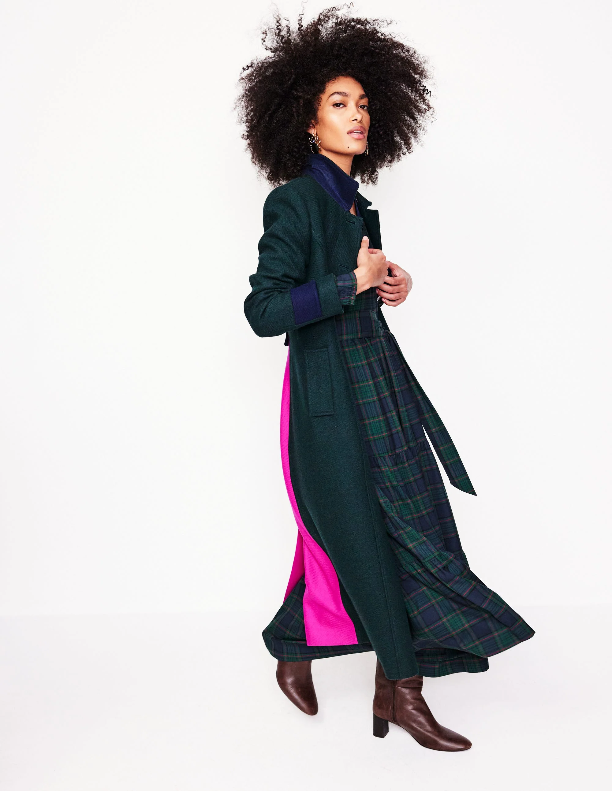 Alba Check Maxi Dress-Navy and Green Check - Image 6