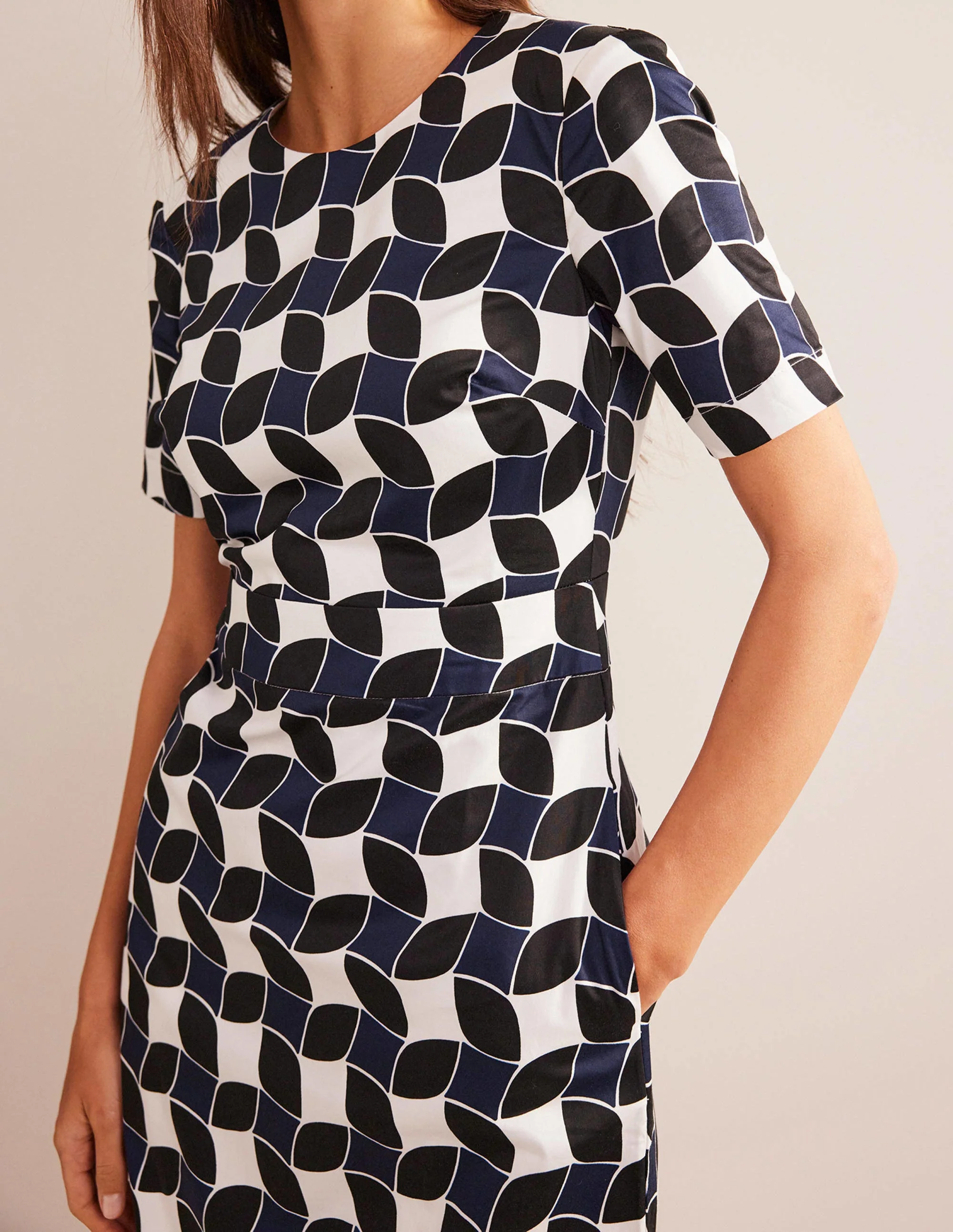 Alexa Cotton Shift Dress-Navy, Abstract Diamond - Image 2
