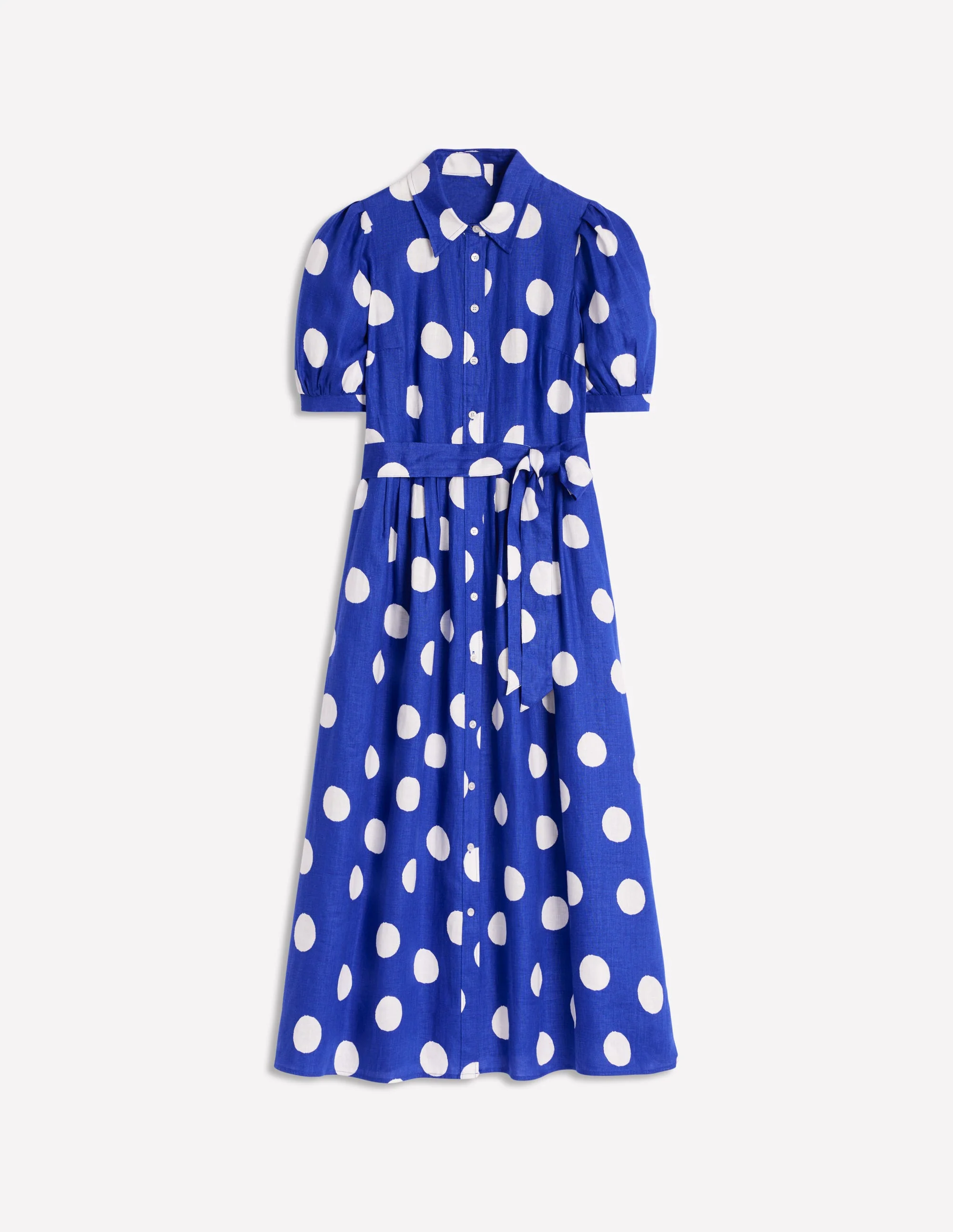 Alexa Linen Maxi Shirt Dress-Bright Blue, Abstract Dot - Image 7