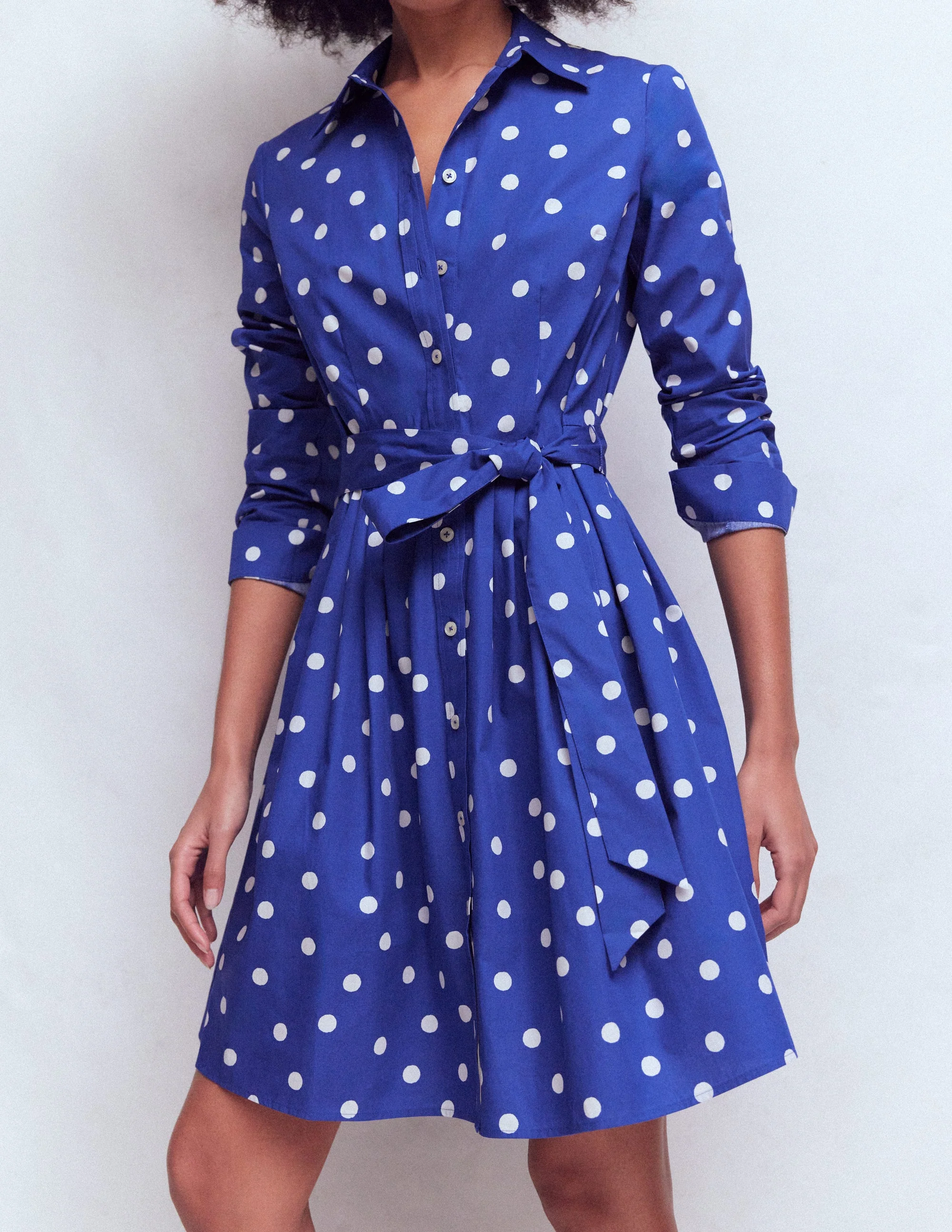 Alexa Long Sleeve Short Dress-Bright Blue, Painted Dot - Image 4