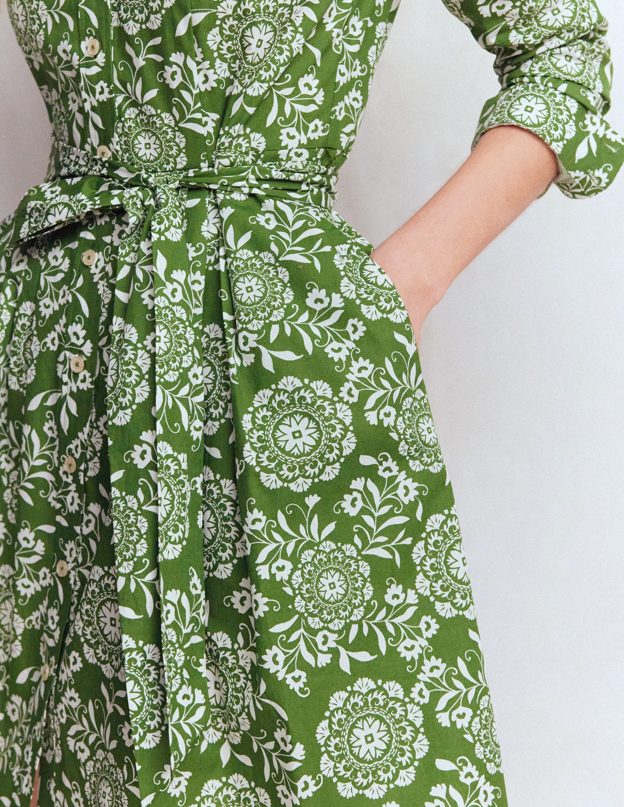 Alexa Long Sleeve Short Dress-Green, Decorative Blossom - Image 2