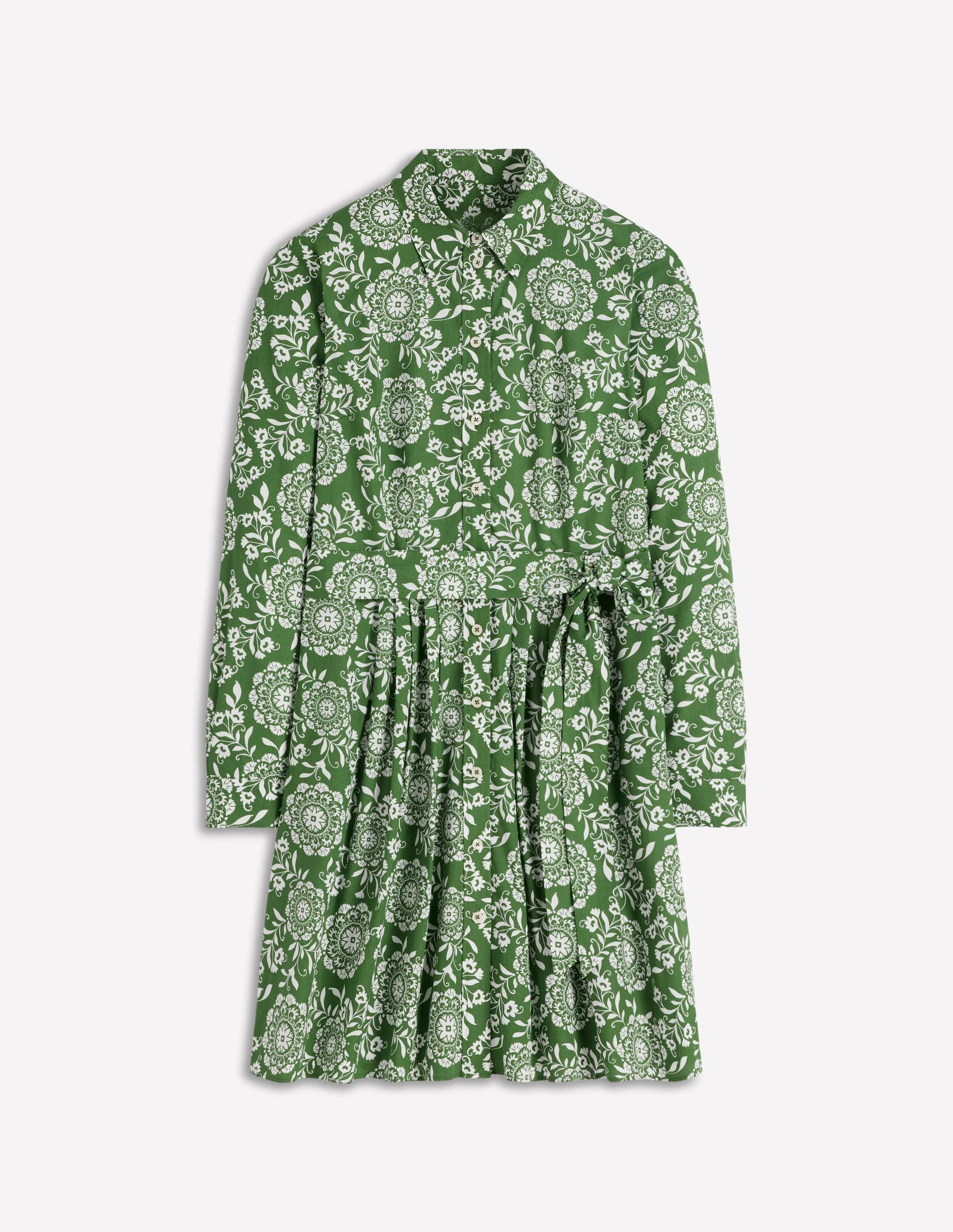 Alexa Long Sleeve Short Dress-Green, Decorative Blossom - Image 7