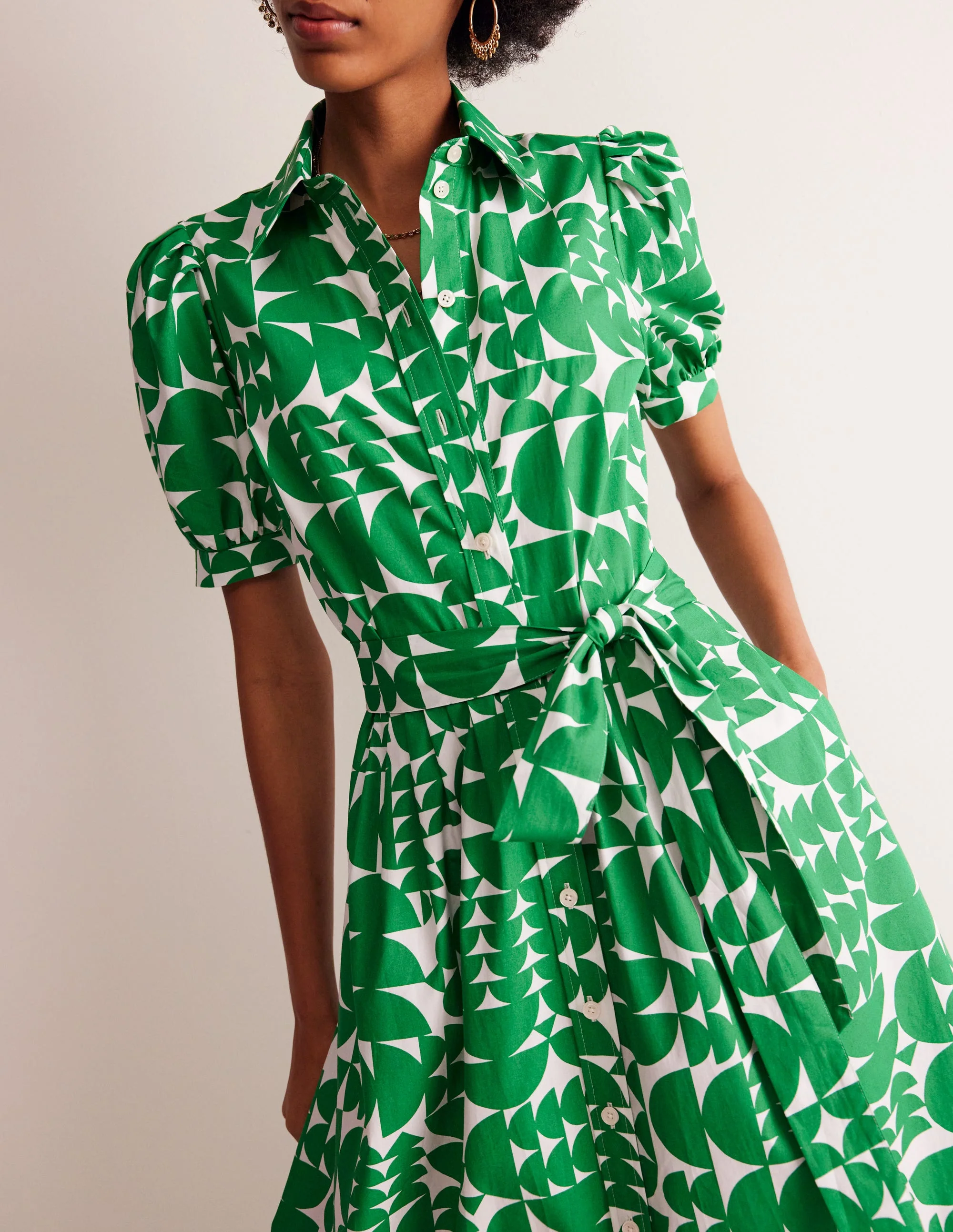 Alexa Maxi Shirt Dress-Green, Geometric Pop - Image 2