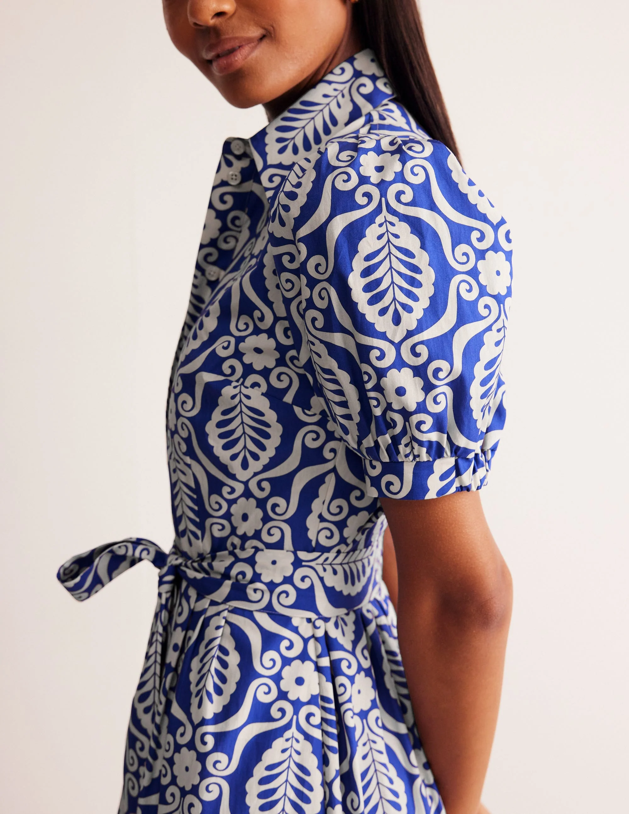 Alexa Maxi Shirt Dress-Mazarine Blue, Foliage Stamp - Image 2