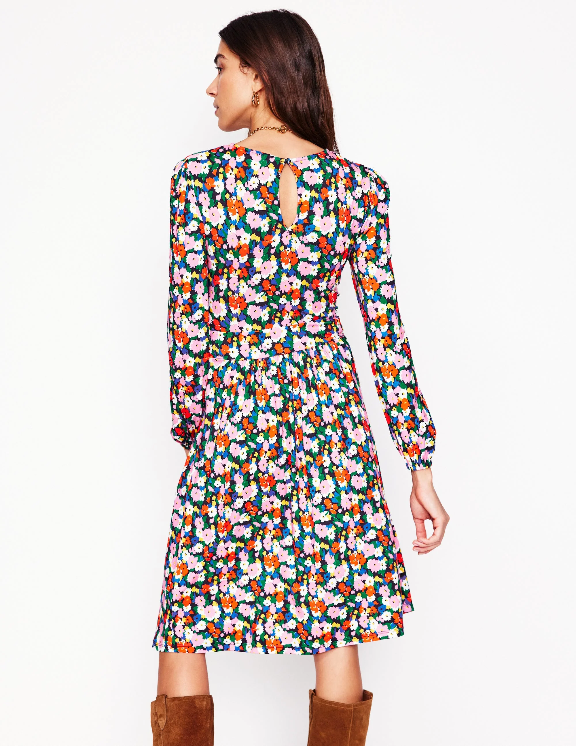 Alexandra Blouson Jersey Dress-Multi, Painterly Meadow - Image 2
