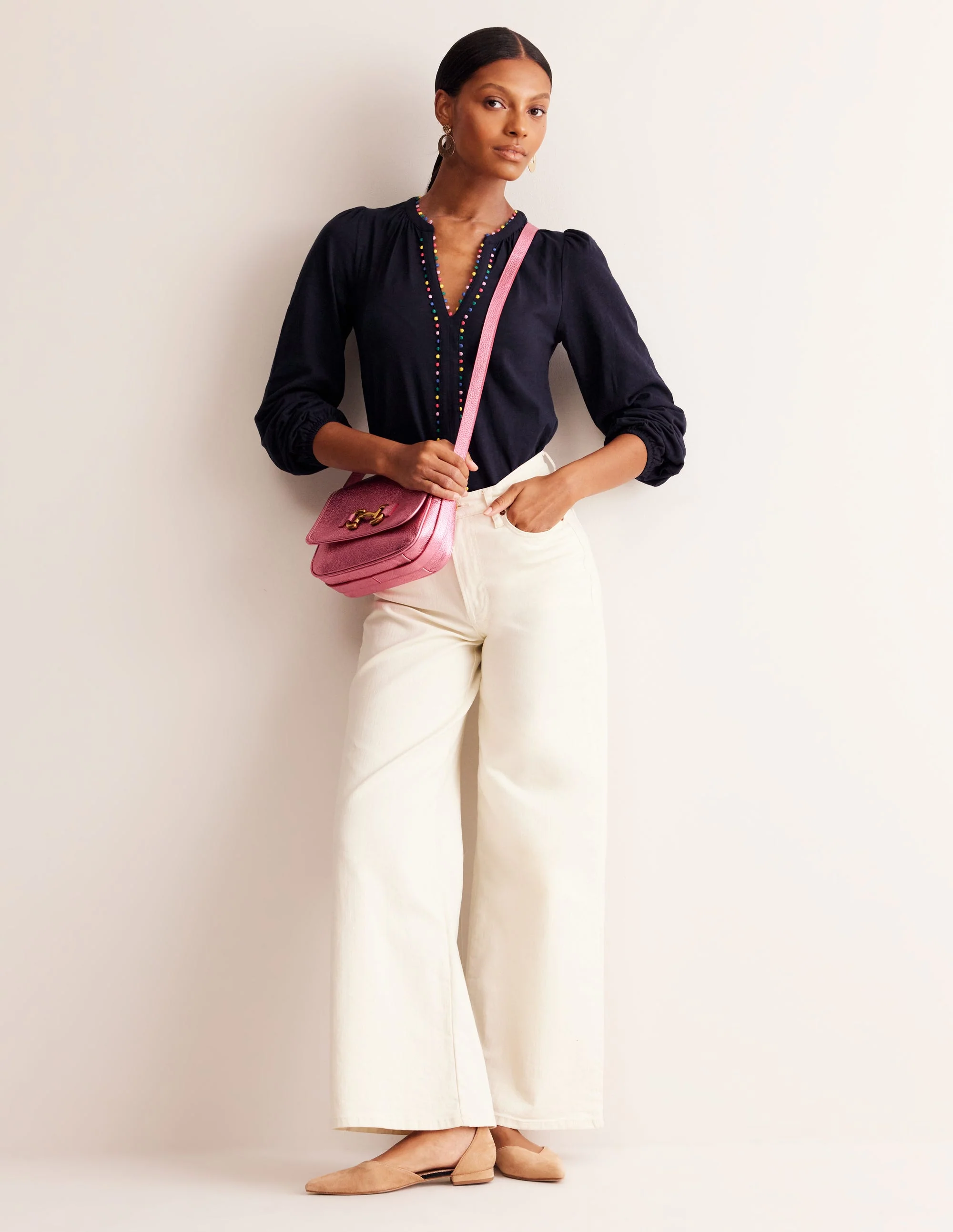 Ali Long Sleeve Pom Top-Navy - Image 4