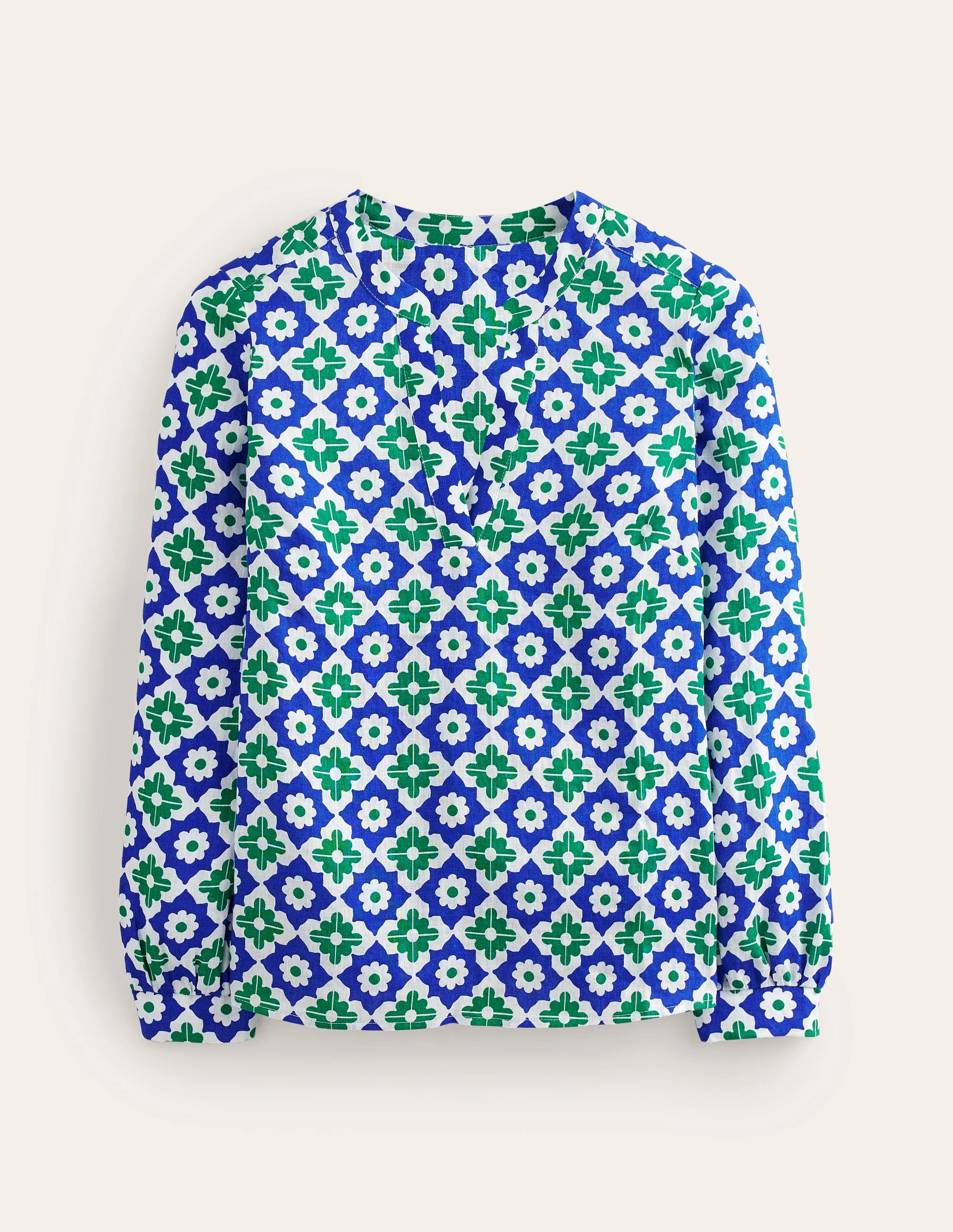 Alice Linen Top-Green, Geometric Stamp - Image 6