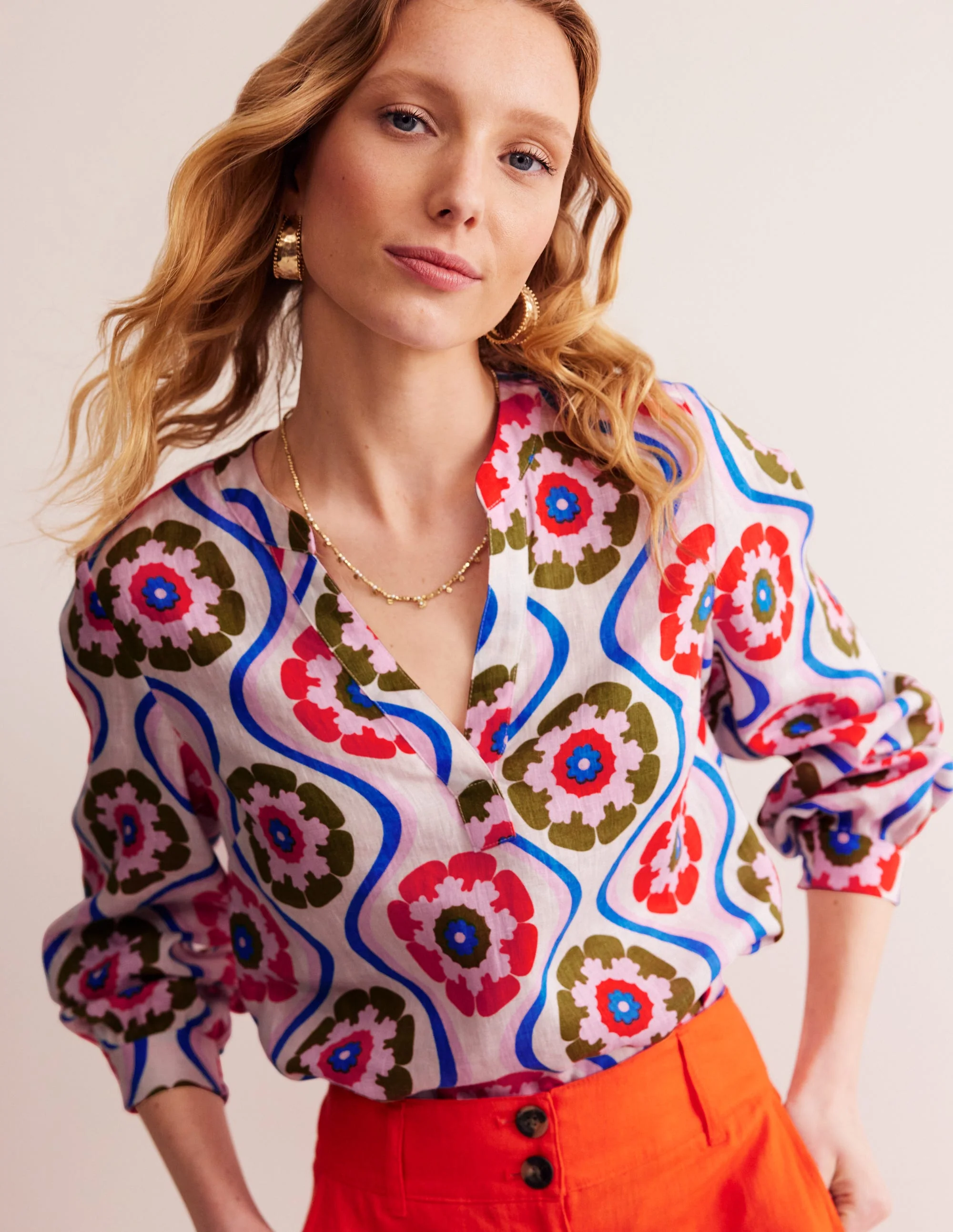 Alice Linen Top-Multi, Geo Floret - Image 5