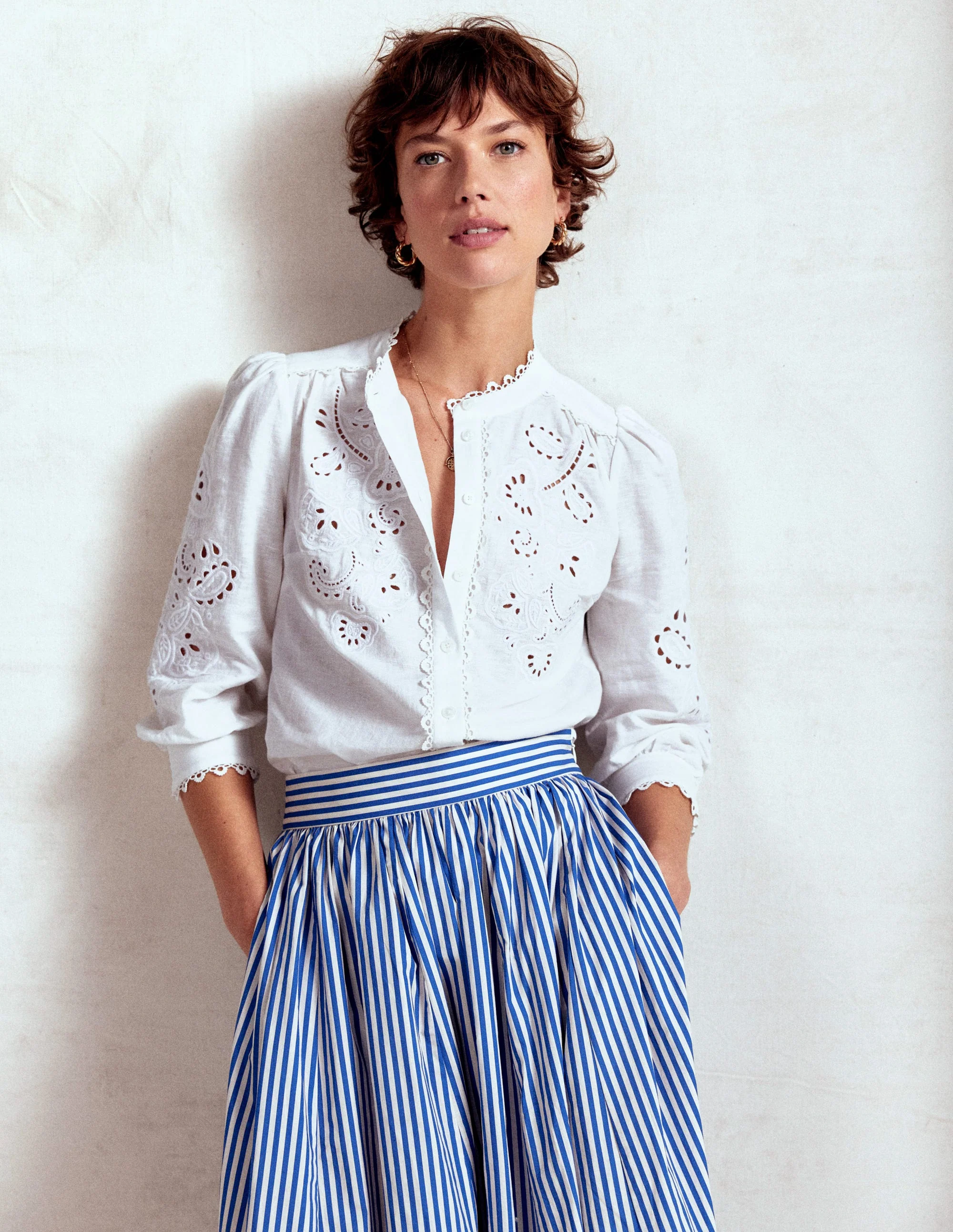 Alicia Cutwork Linen Top-White, Cutwork Embroidery - Image 7