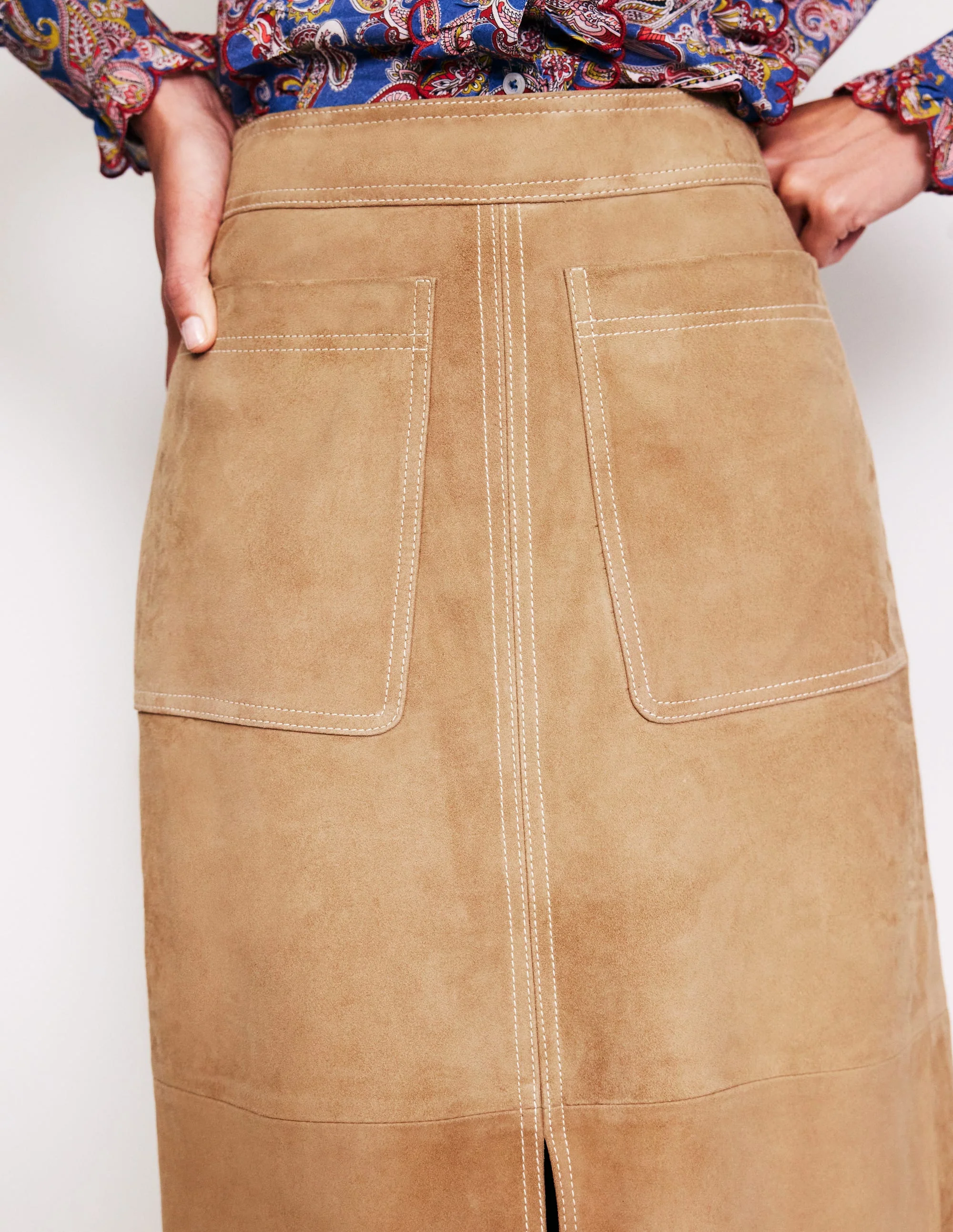 Aline Suede Midi Skirt-Light Tan Suede - Image 2