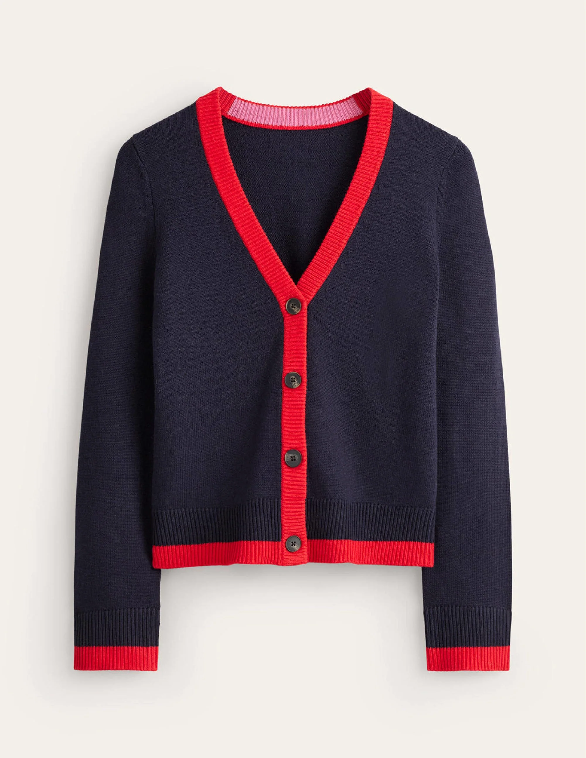 Alma Contrast Trim Cardigan-Navy, Post Box Red - Image 5