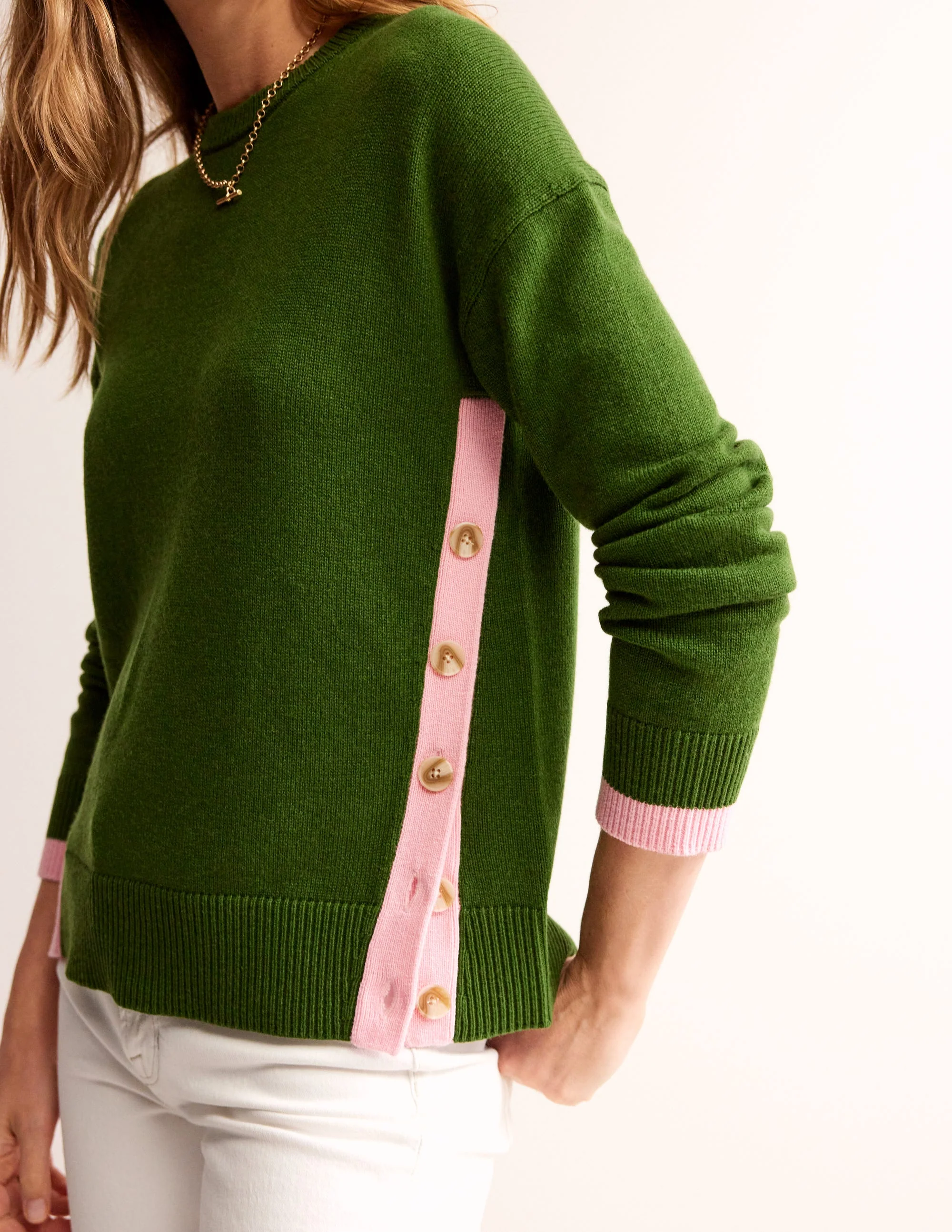 Alma Contrast Trim Sweater-Garden Green, Spring Blossom - Image 2