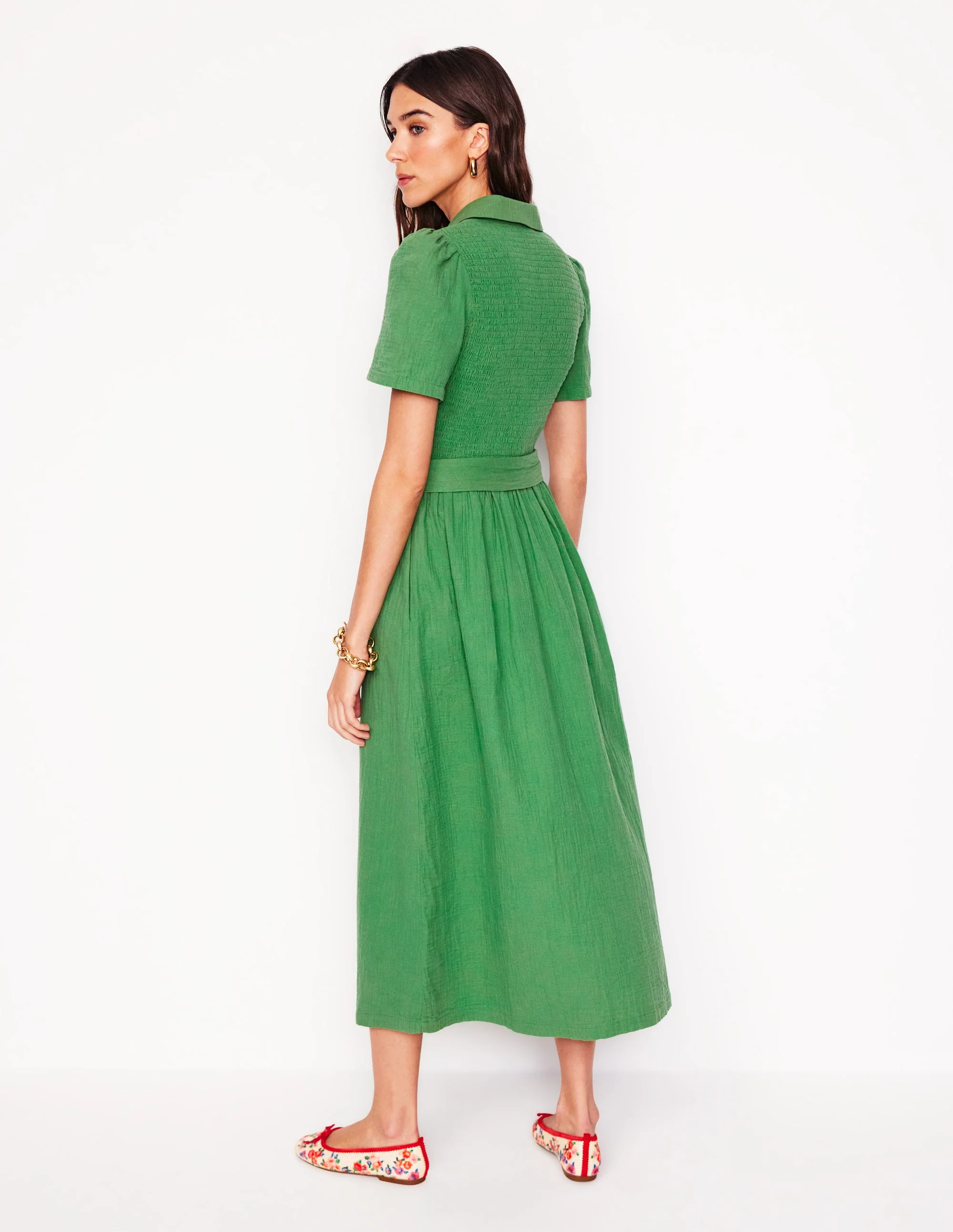 Amber Double Cloth Midi Dress-Paradise Green - Image 3
