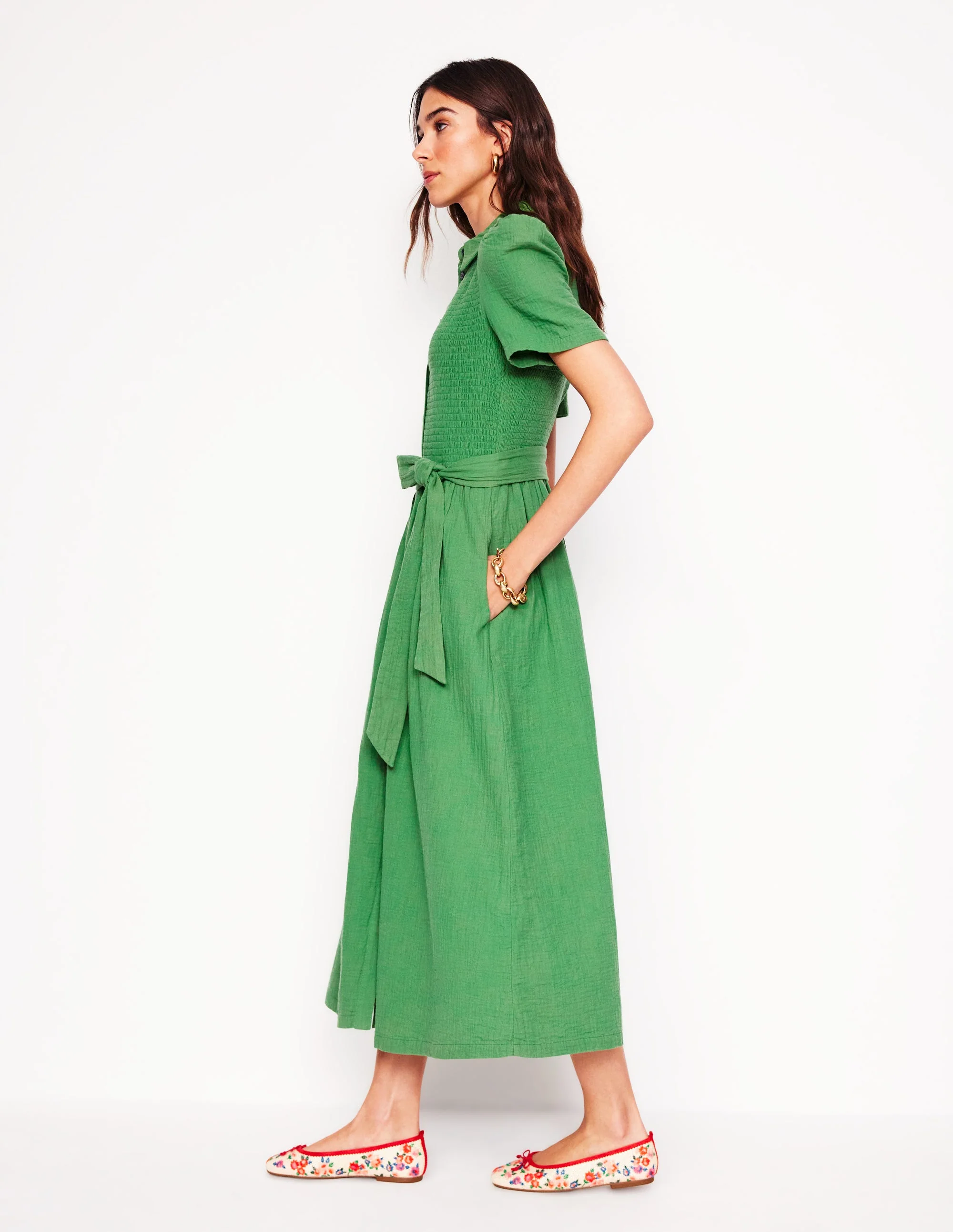 Amber Double Cloth Midi Dress-Paradise Green - Image 4