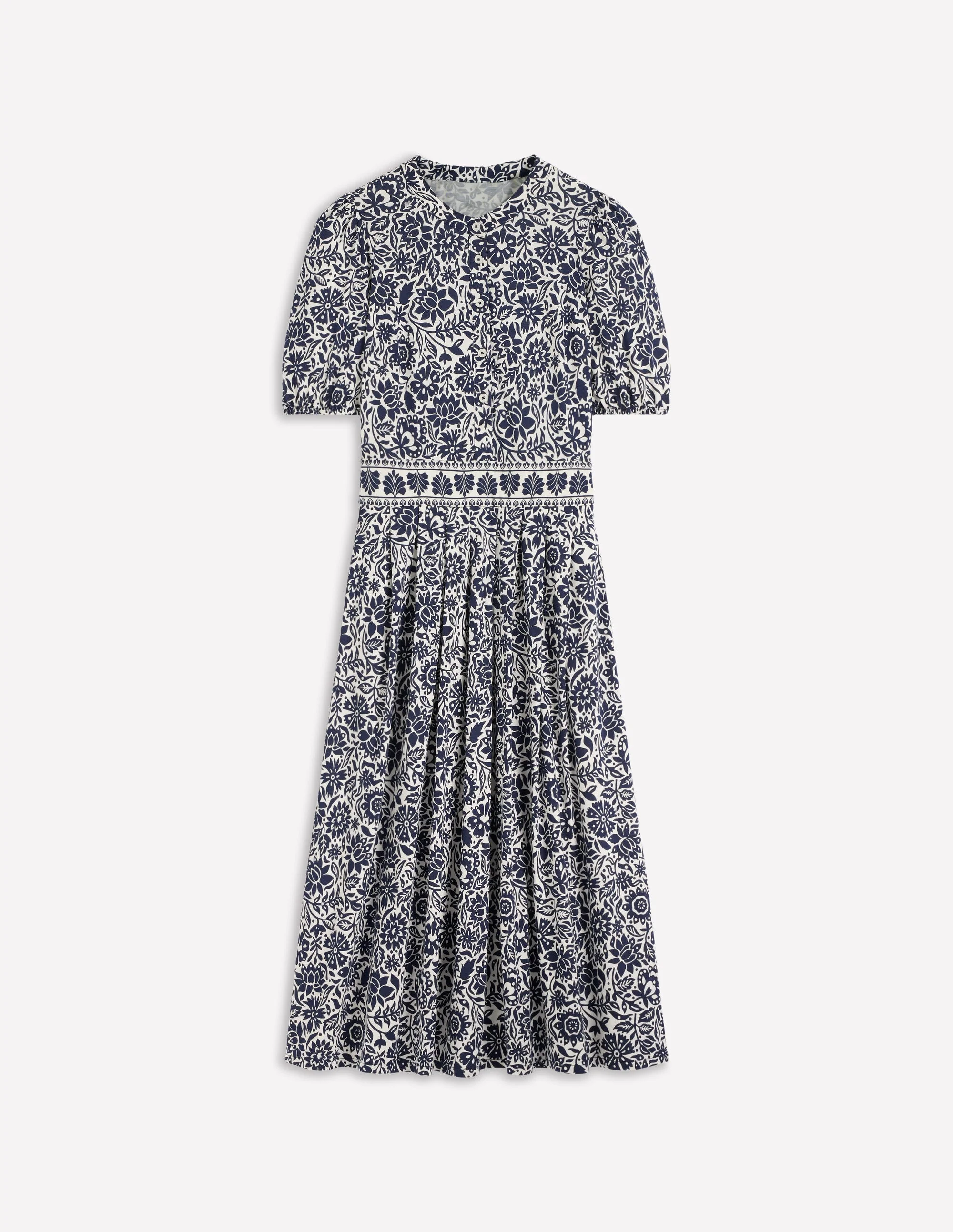 Amber Pleat Jersey Midi Dress-Navy, Meadow Scatter - Image 6