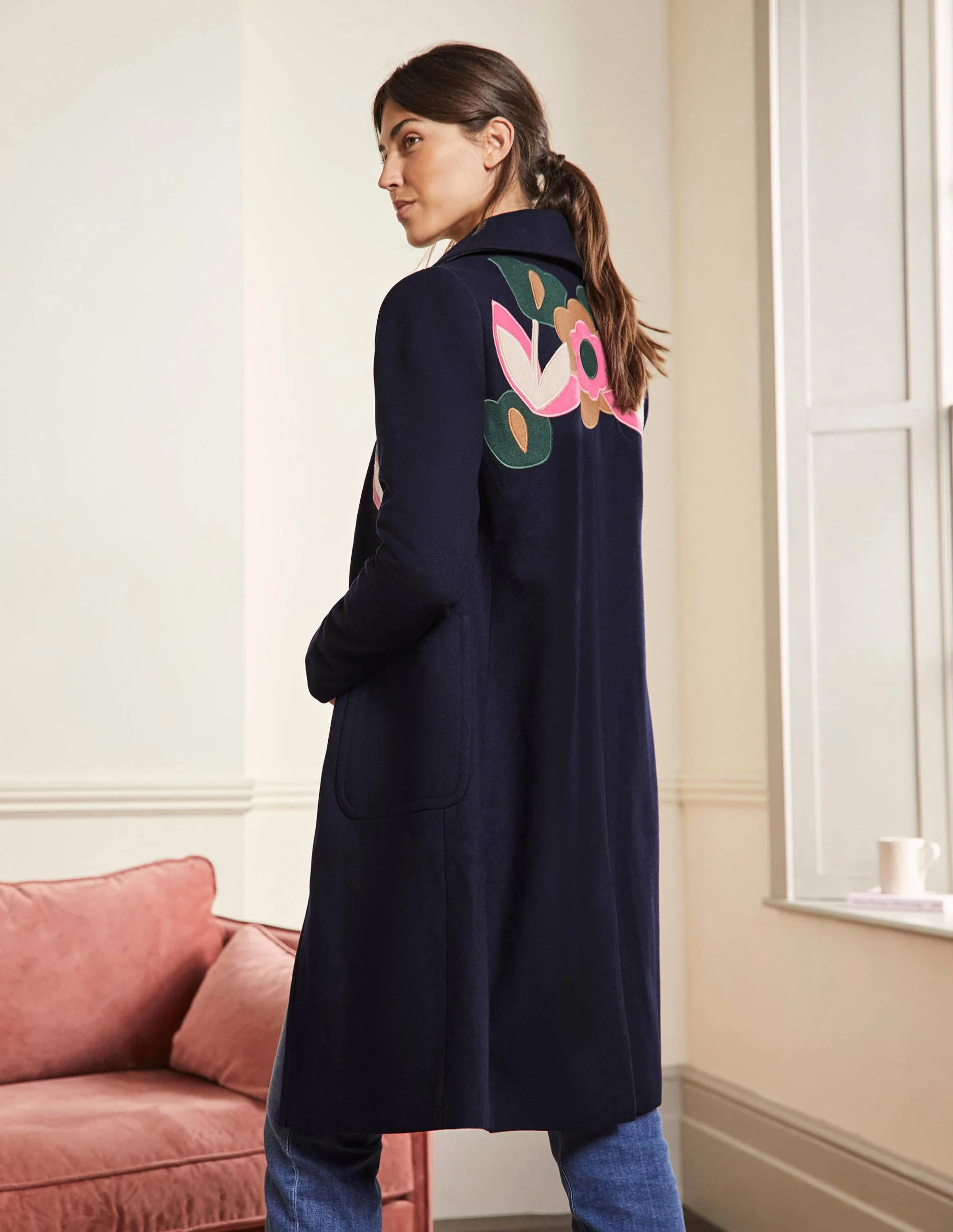 Amelia Appliqué Wool Coat-Navy - Image 3