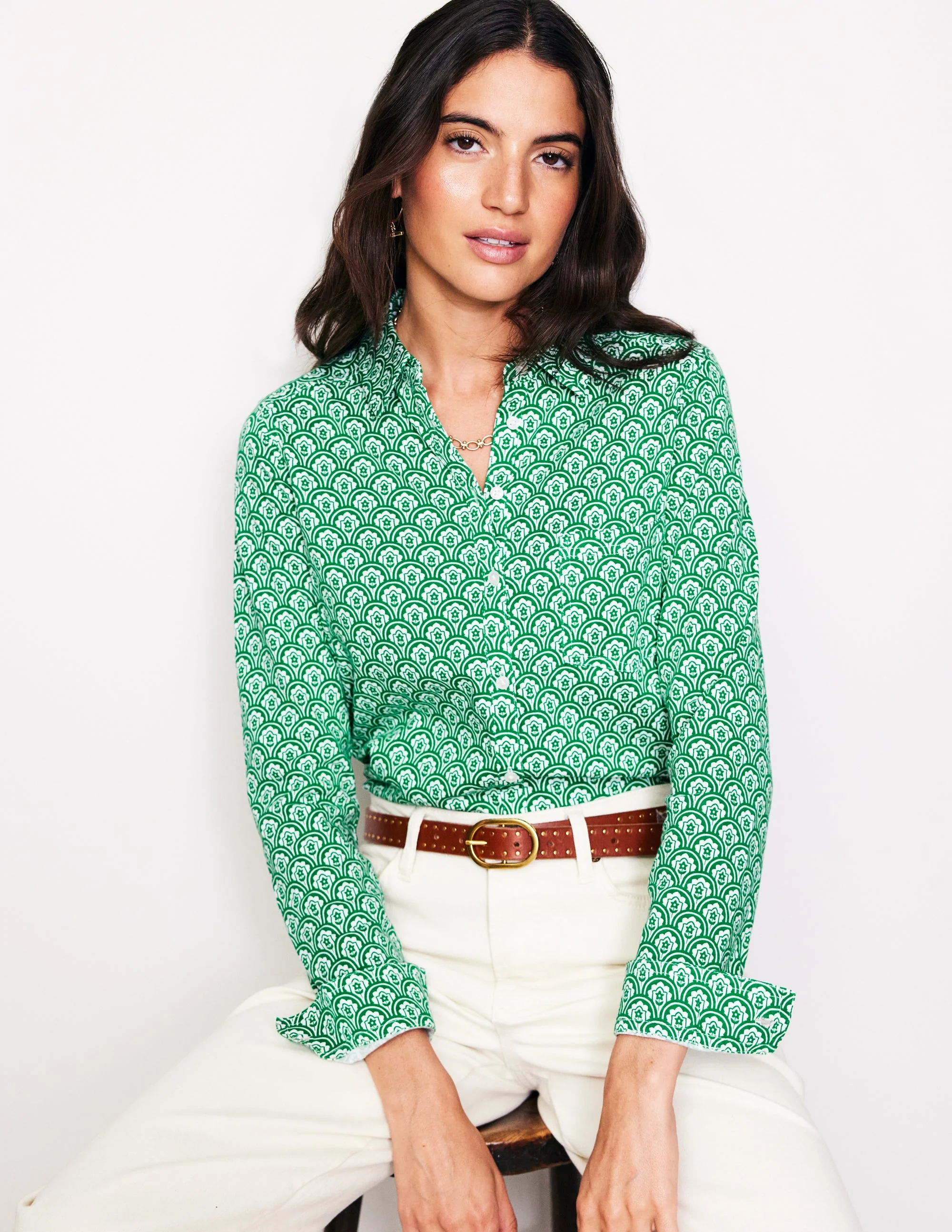 Amelia Jersey Shirt-Green, Trellis Pop - Image 4