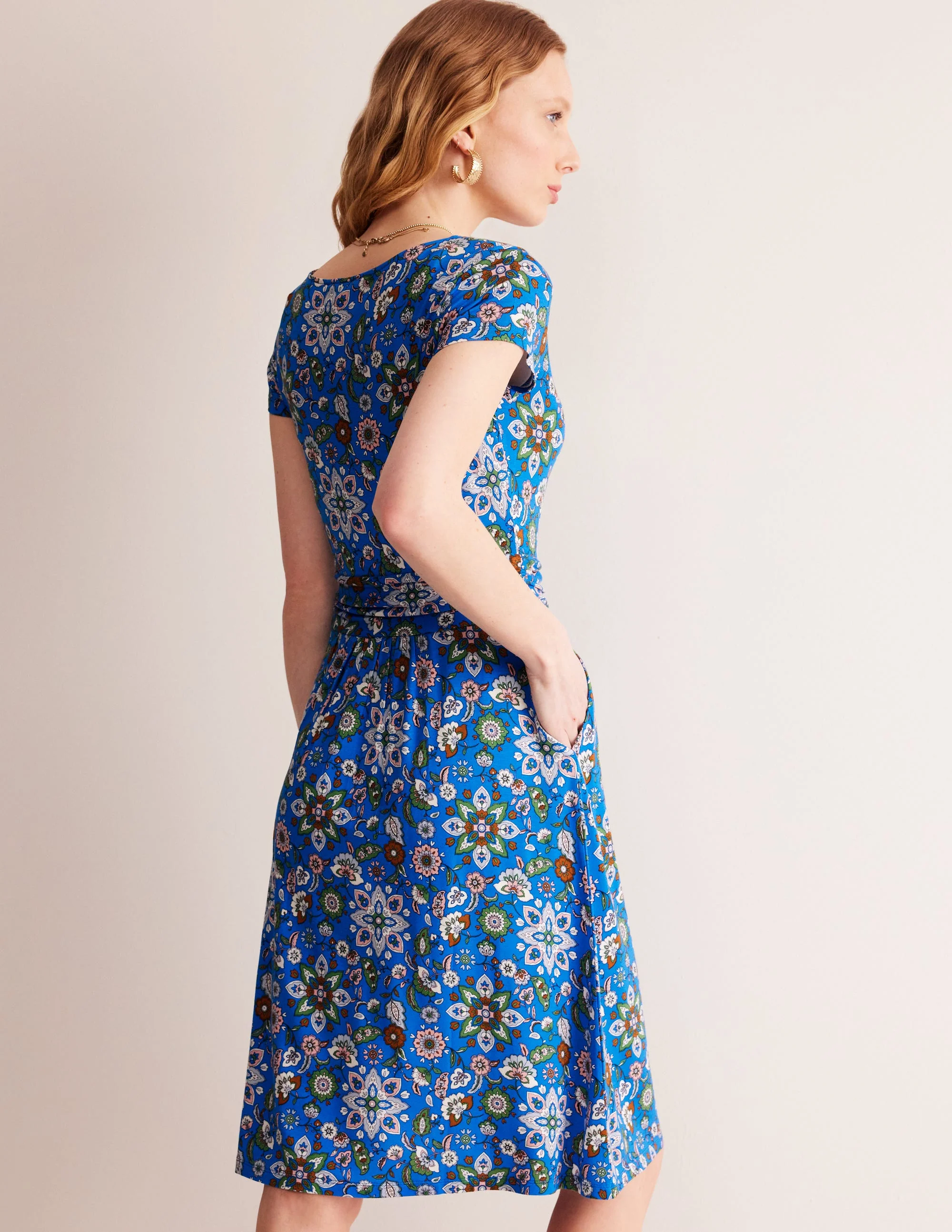Amelie Jersey Dress-Indigo, Botanical Sprig - Image 3