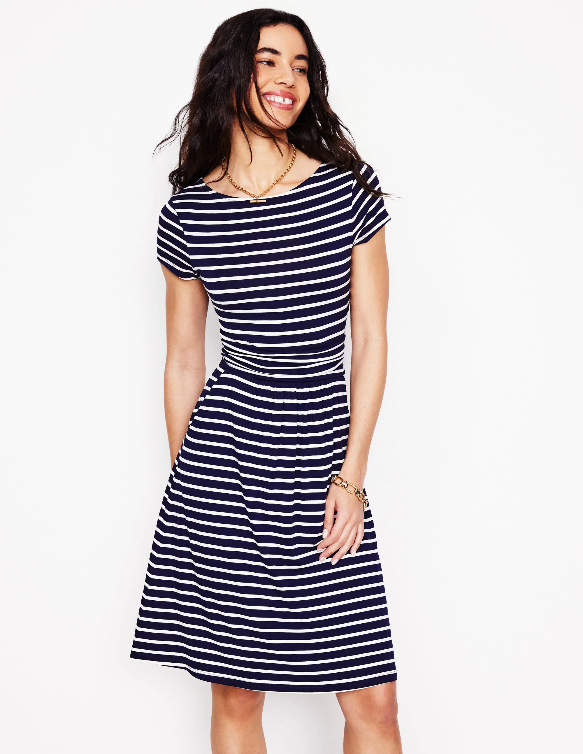 Amelie Jersey Dress-Navy, Ivory Stripe - Image 4