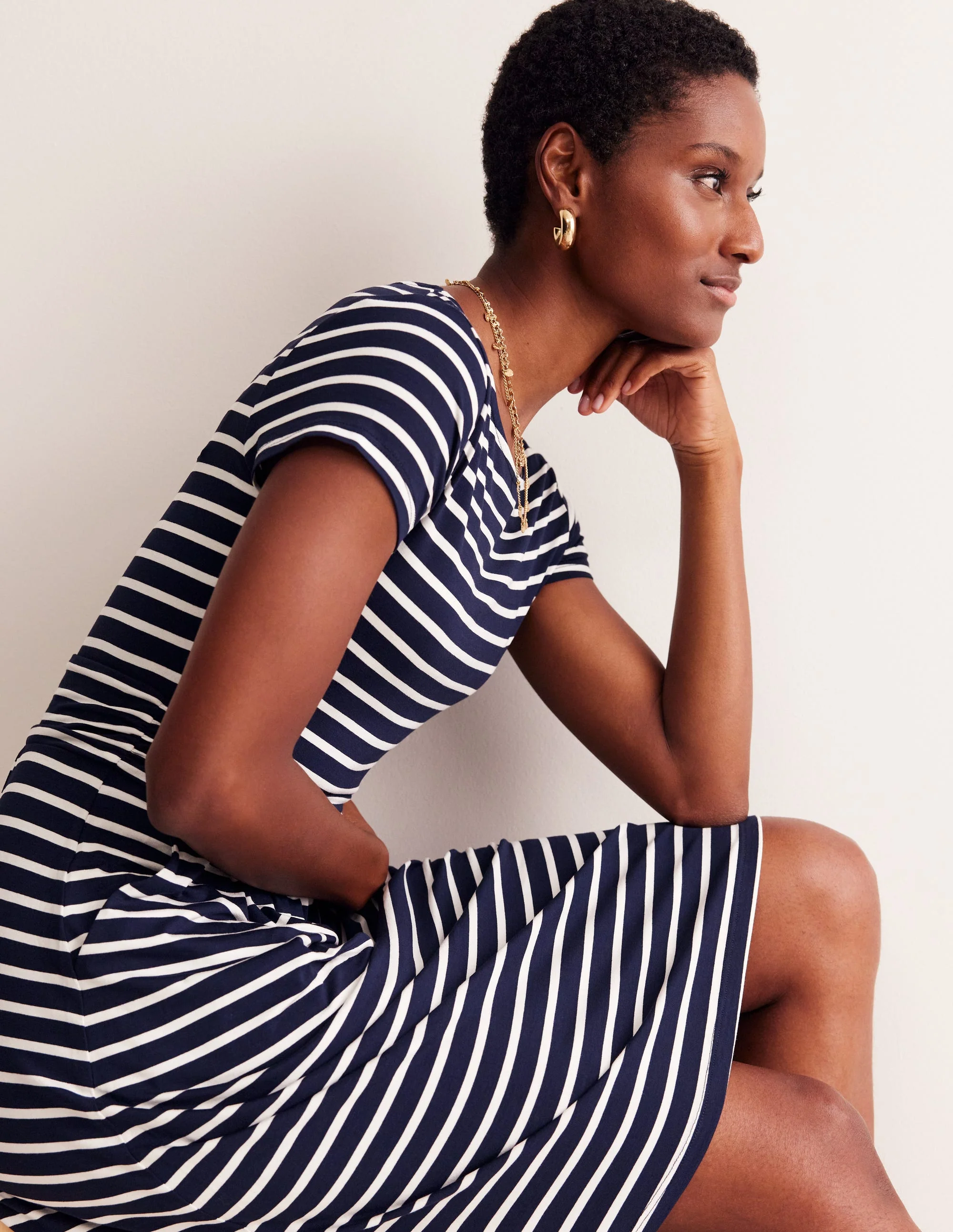 Amelie Jersey Dress-Navy, Ivory Stripe - Image 5