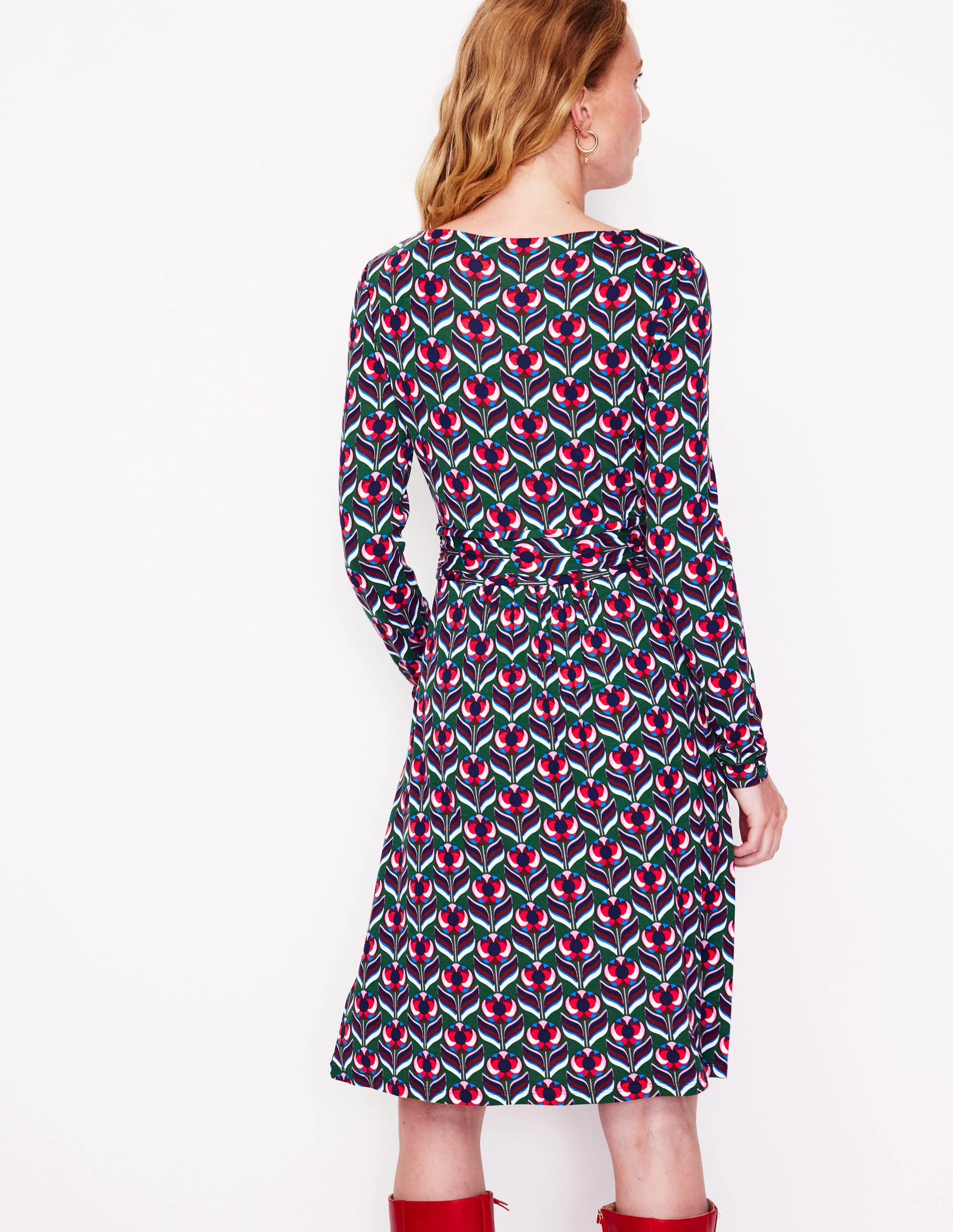 Amelie Long Sleeve Dress-Pine, Blossom Stamp - Image 3