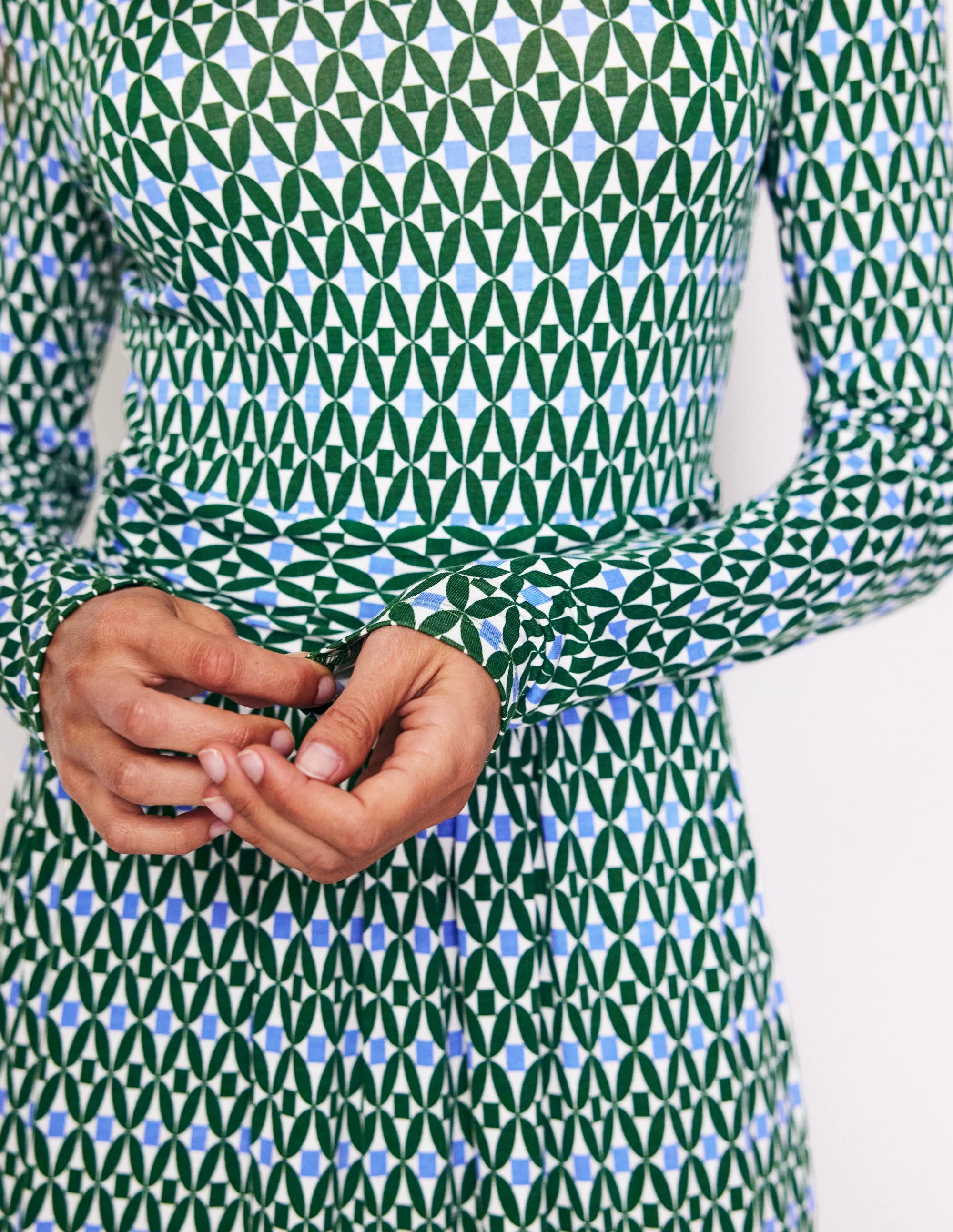 Amelie Long Sleeve Dress-Pine, Diamond Trellis - Image 3