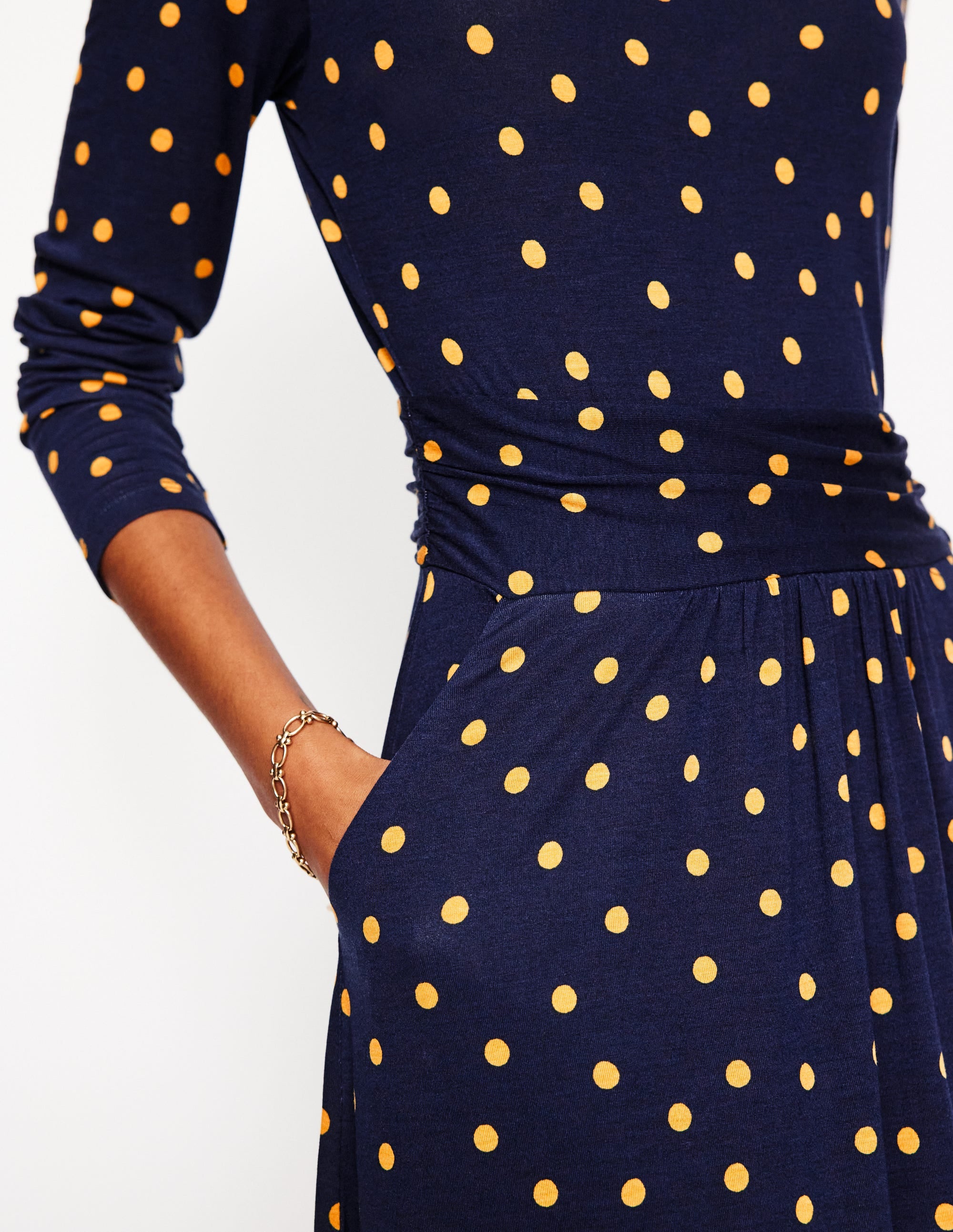 Amelie Long Sleeve Midi Dress-Navy, Sparse Spot - Image 2