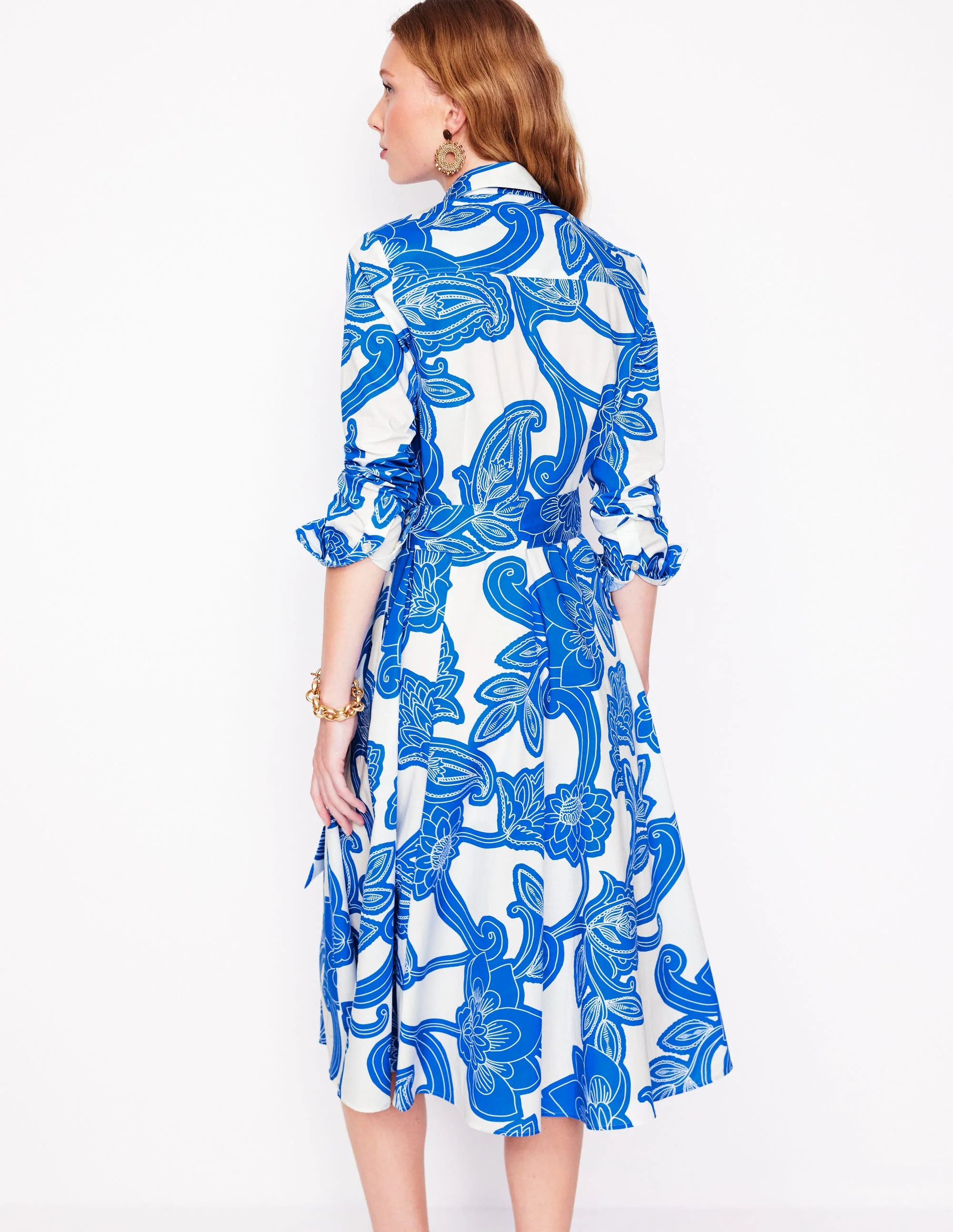 Amy Cotton Midi Shirt Dress-Cerulean Blue, Paisley Whirl - Image 3