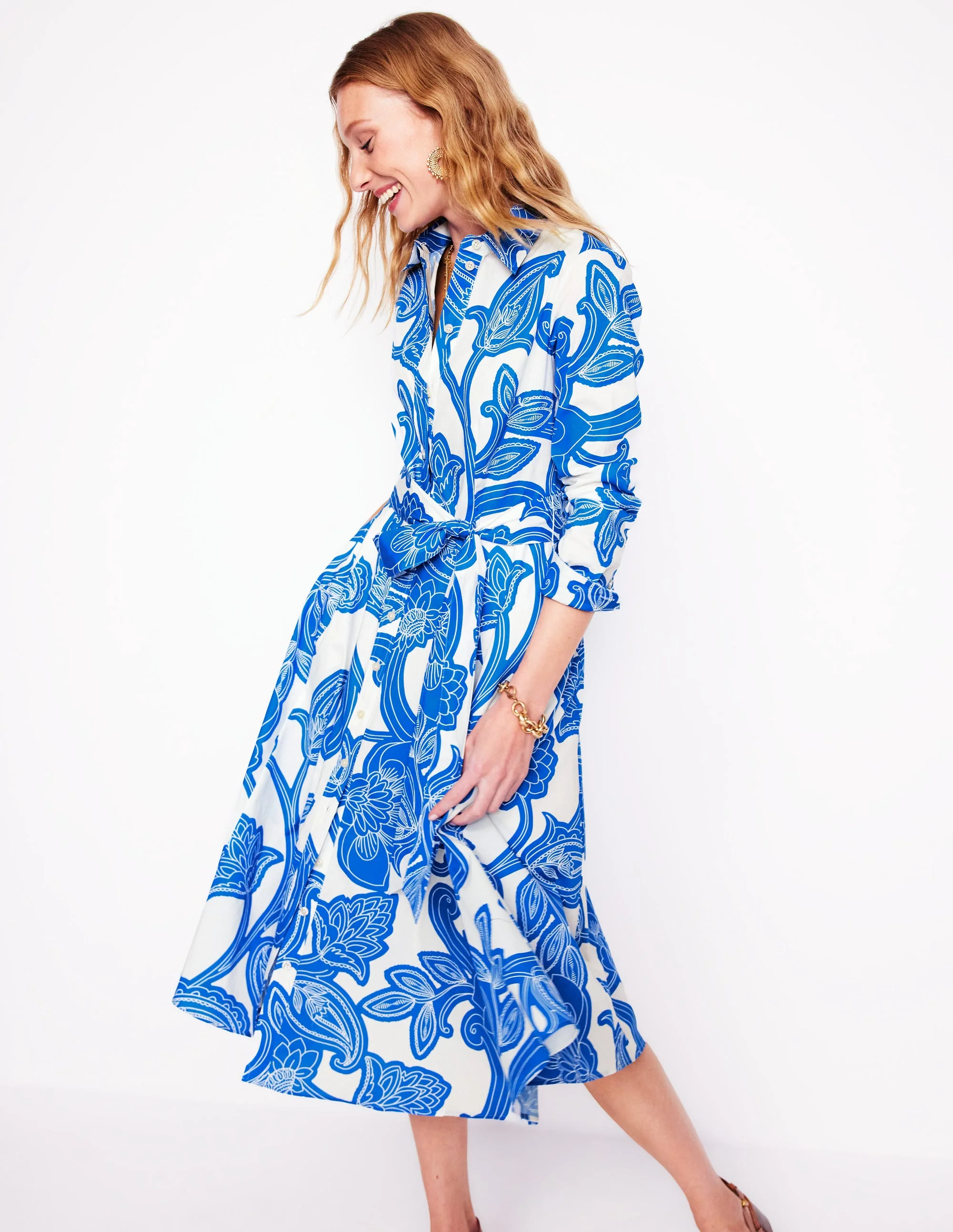 Amy Cotton Midi Shirt Dress-Cerulean Blue, Paisley Whirl - Image 4