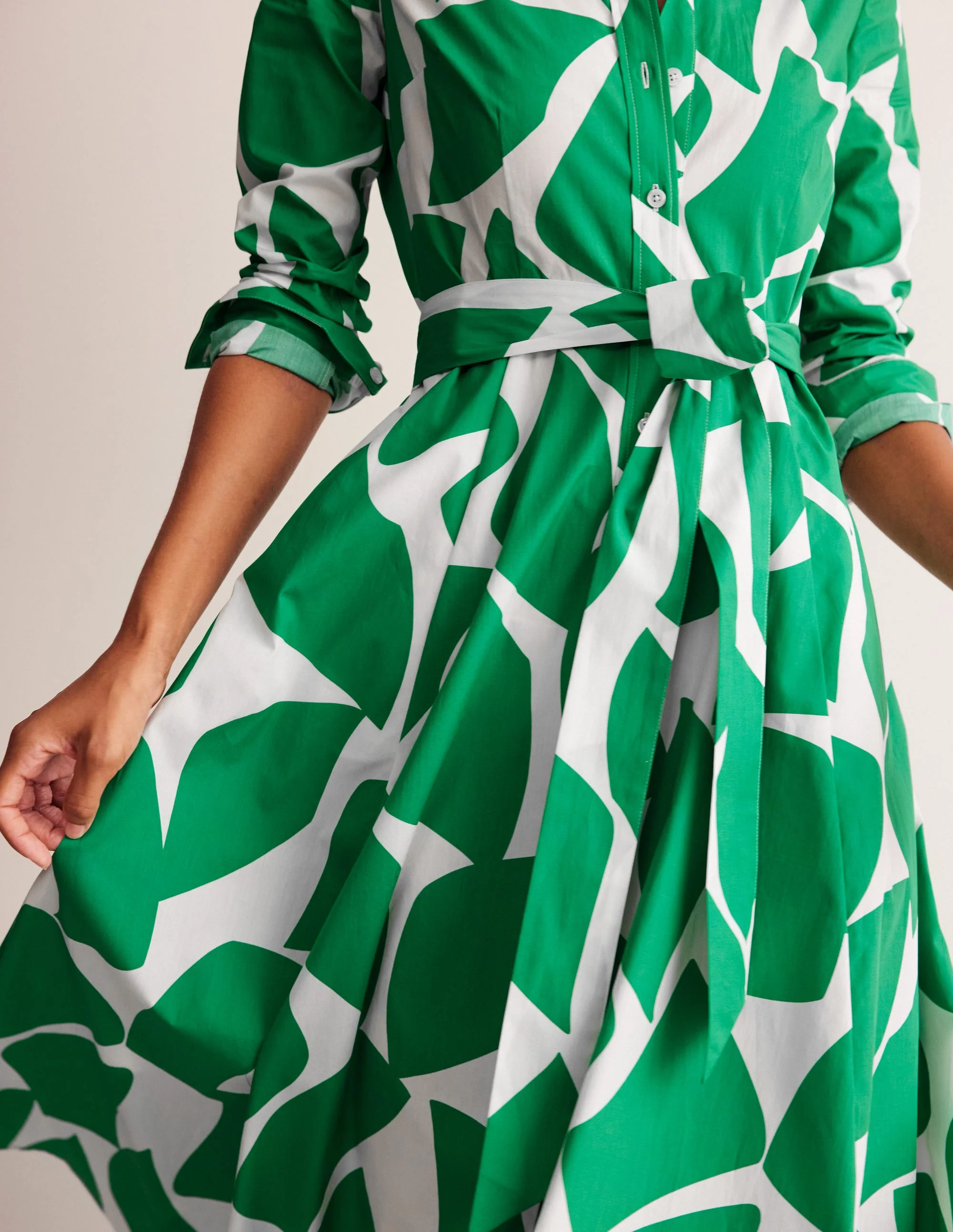 Amy Cotton Midi Shirt Dress-Green Tambourine, Terazzo - Image 2