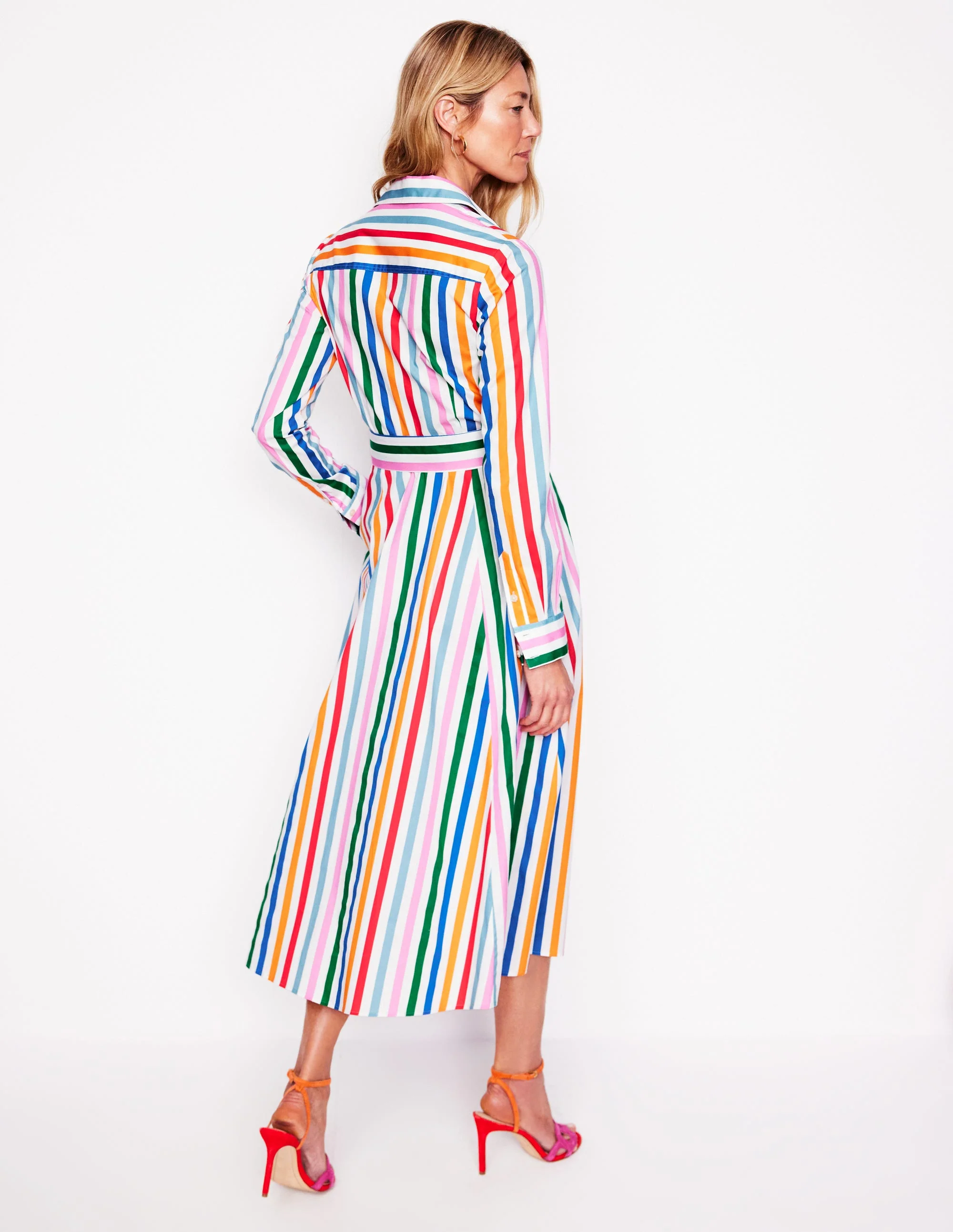 Amy Cotton Midi Shirt Dress-Mauve, Strawberry Tart Rainbow - Image 4