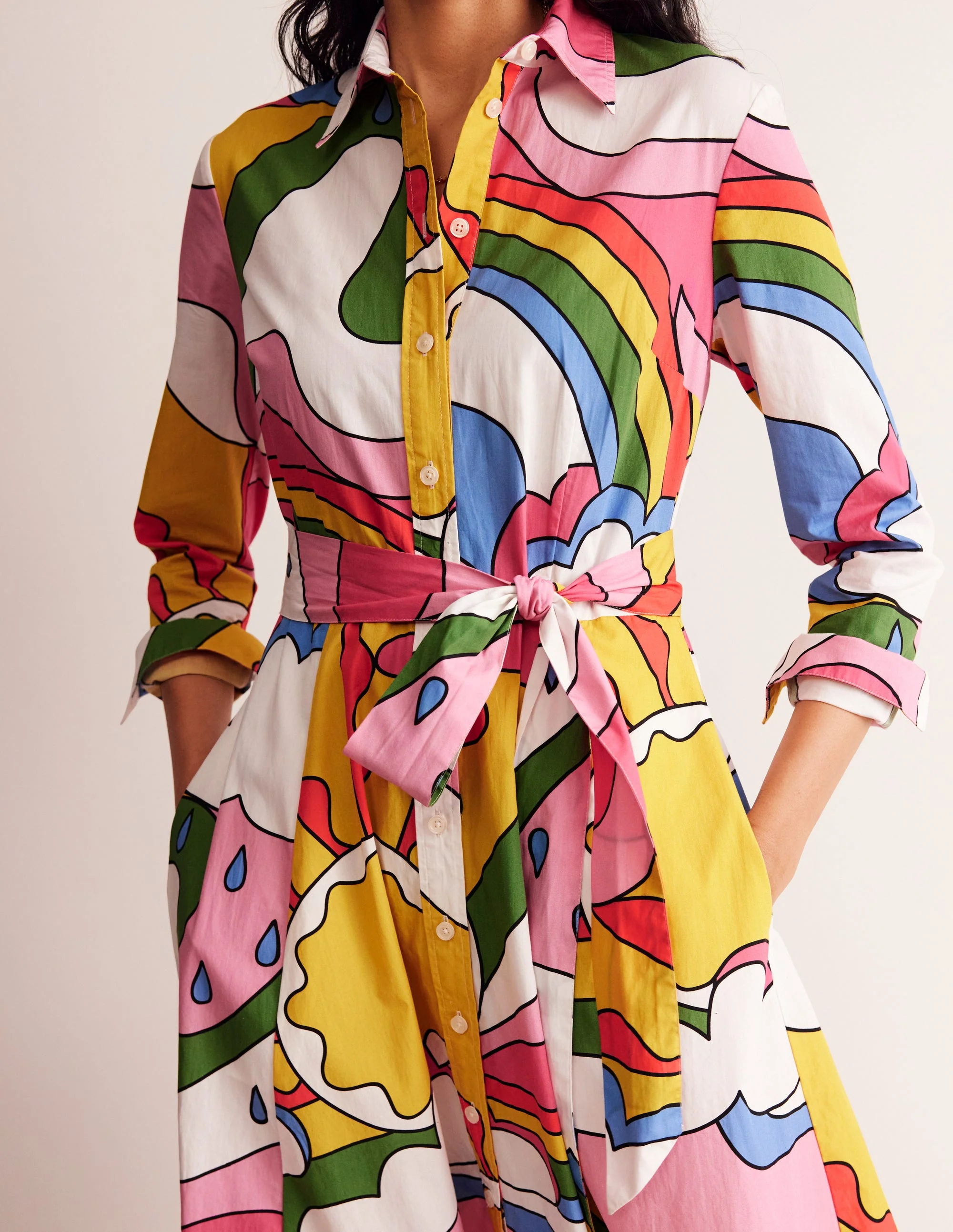 Amy Cotton Midi Shirt Dress-Multi, Sunshine - Image 2