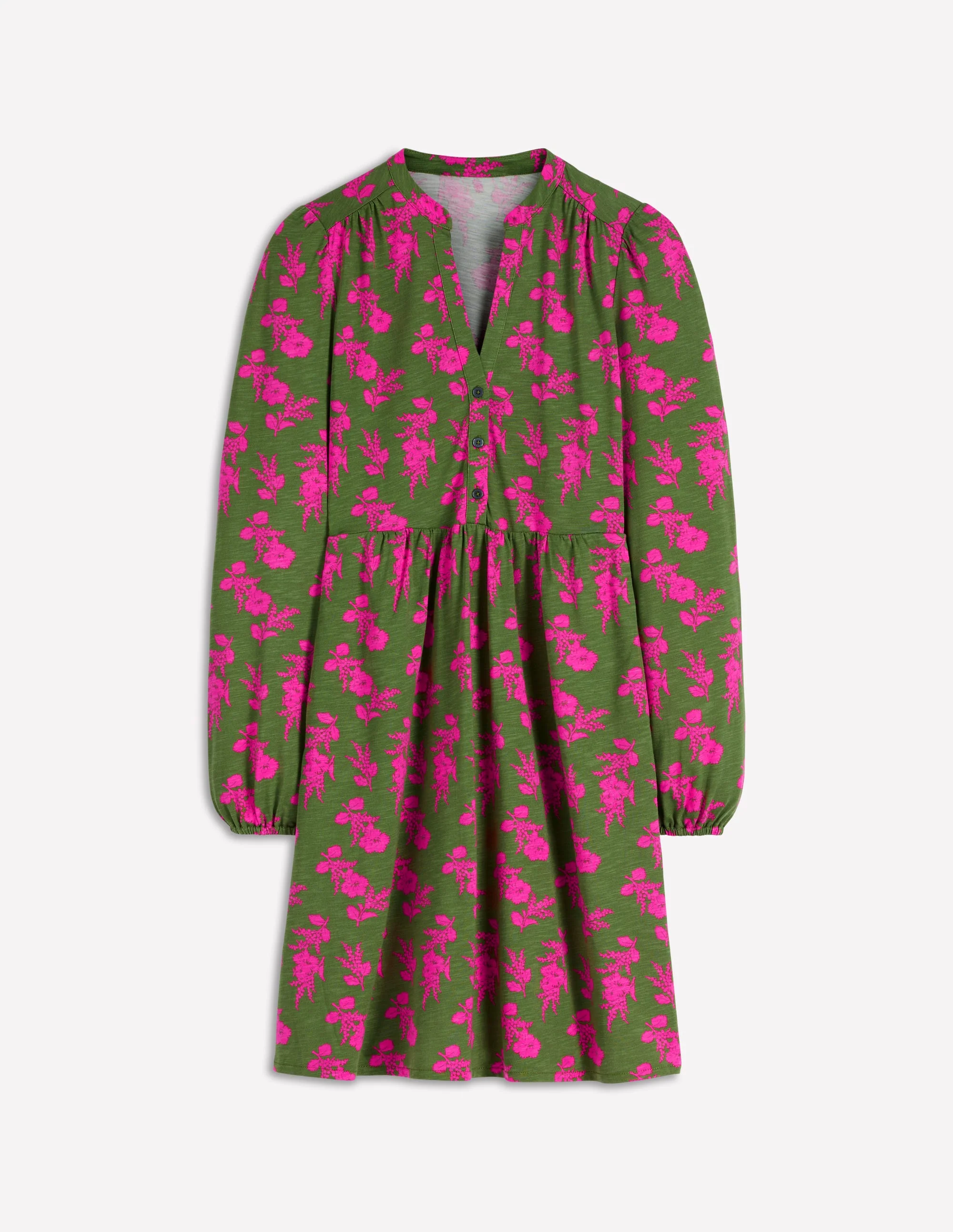 Amy Short Jersey Dress-Olive, Blossomy Sprig - Image 6