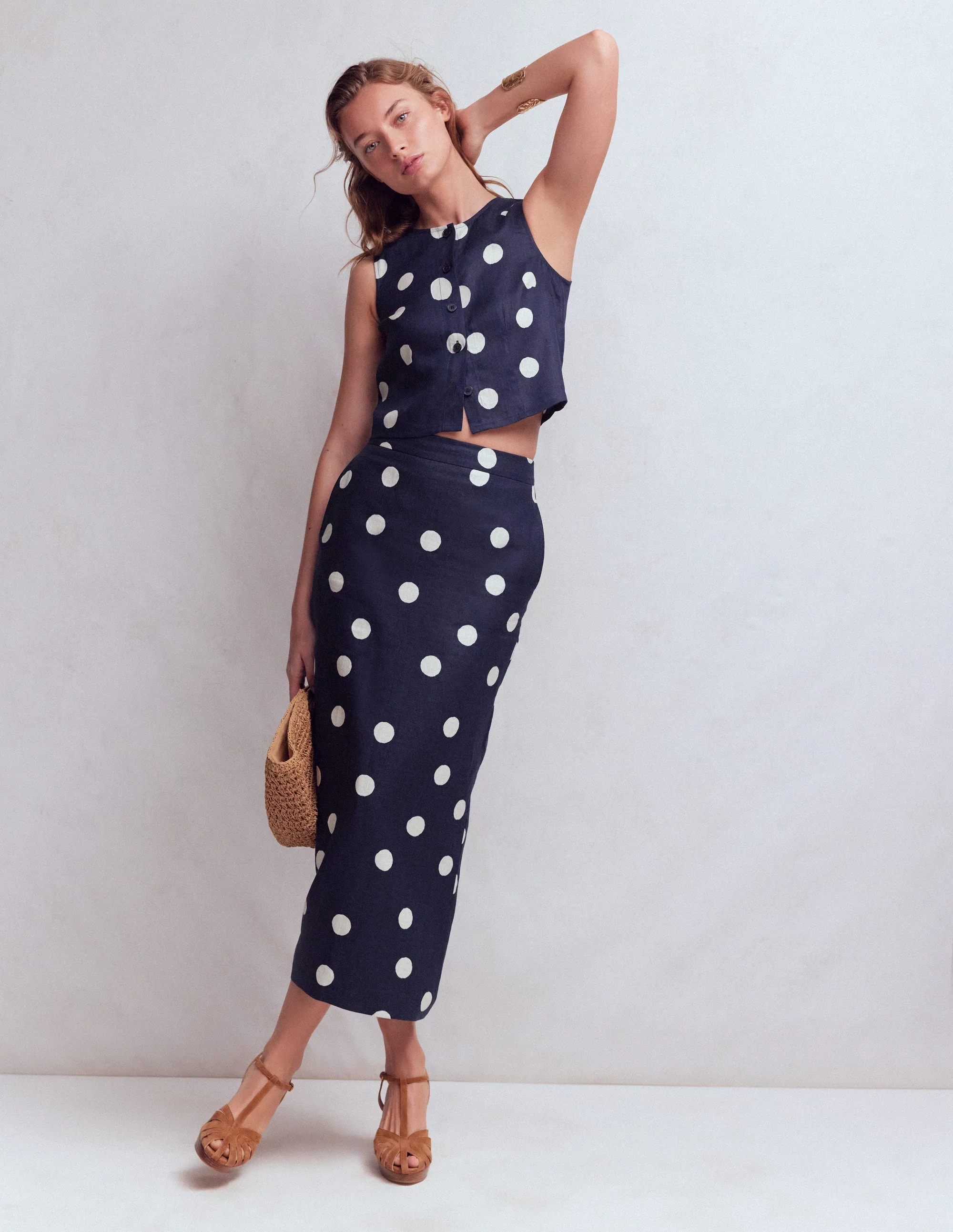 Andrea Linen Shell Top-French Navy, Painted Dot - Image 4