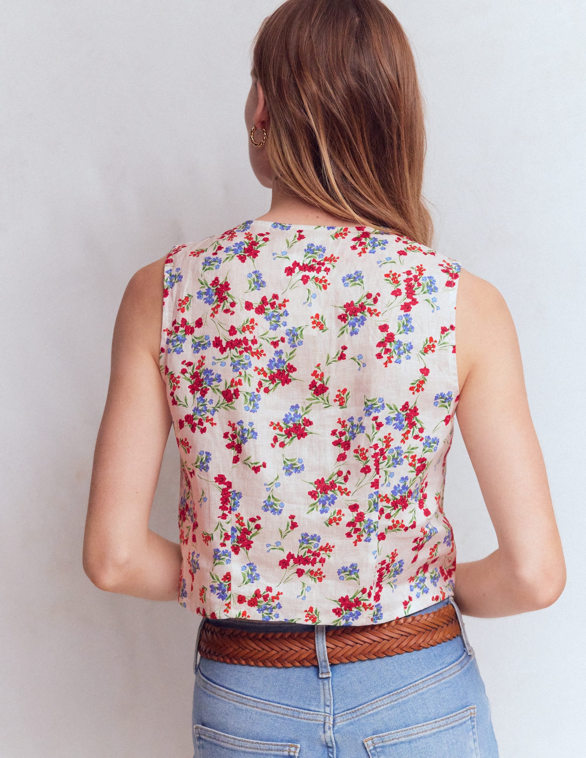 Andrea Linen Shell Top-Ivory, Bloom Scatter - Image 3