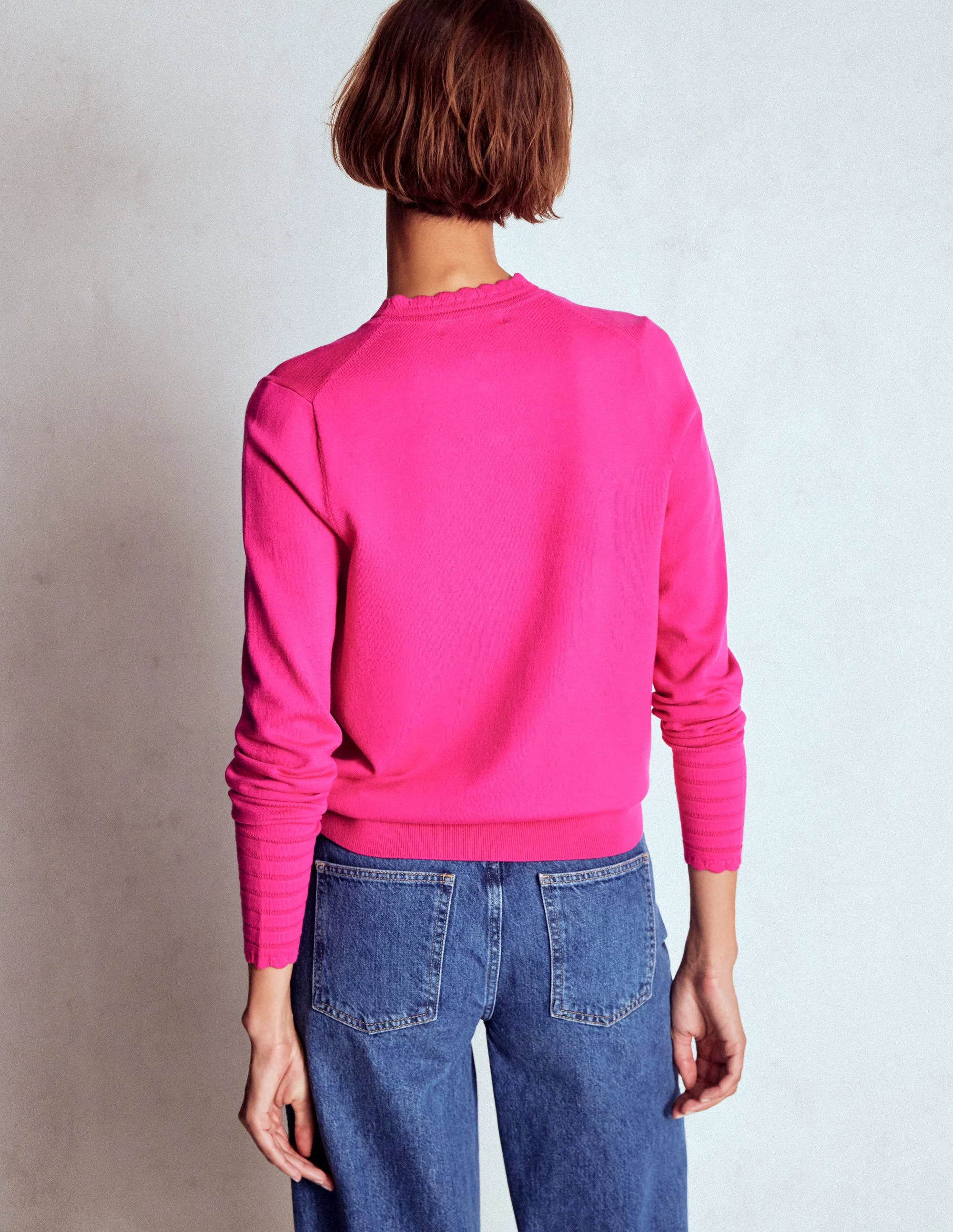 Angela Cotton Scallop Sweater-Pink Heather - Image 3
