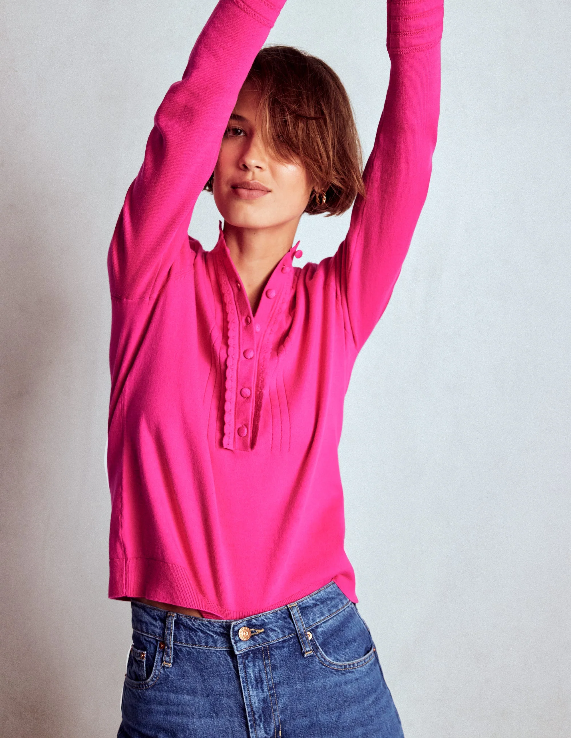 Angela Cotton Scallop Sweater-Pink Heather - Image 5