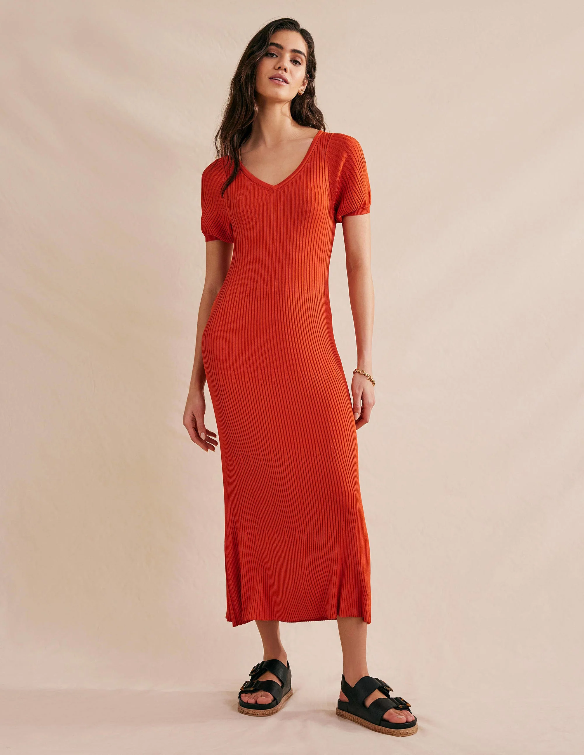 Angled Empire Knitted Dress-Kumquat - Image 2