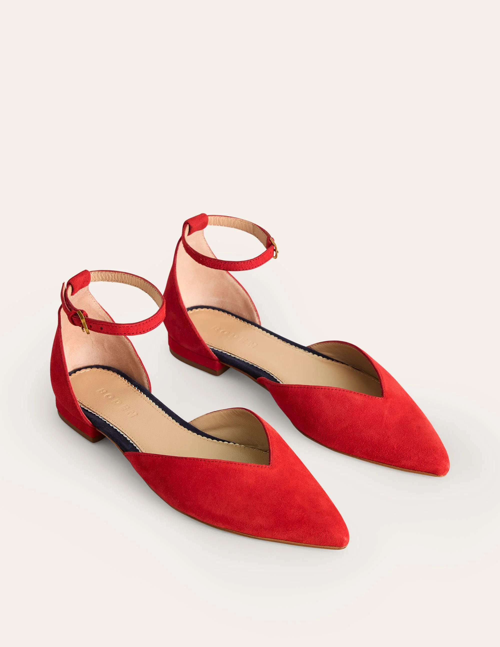 Ankle Strap Point Flats-Post Box Red Suede - Image 3