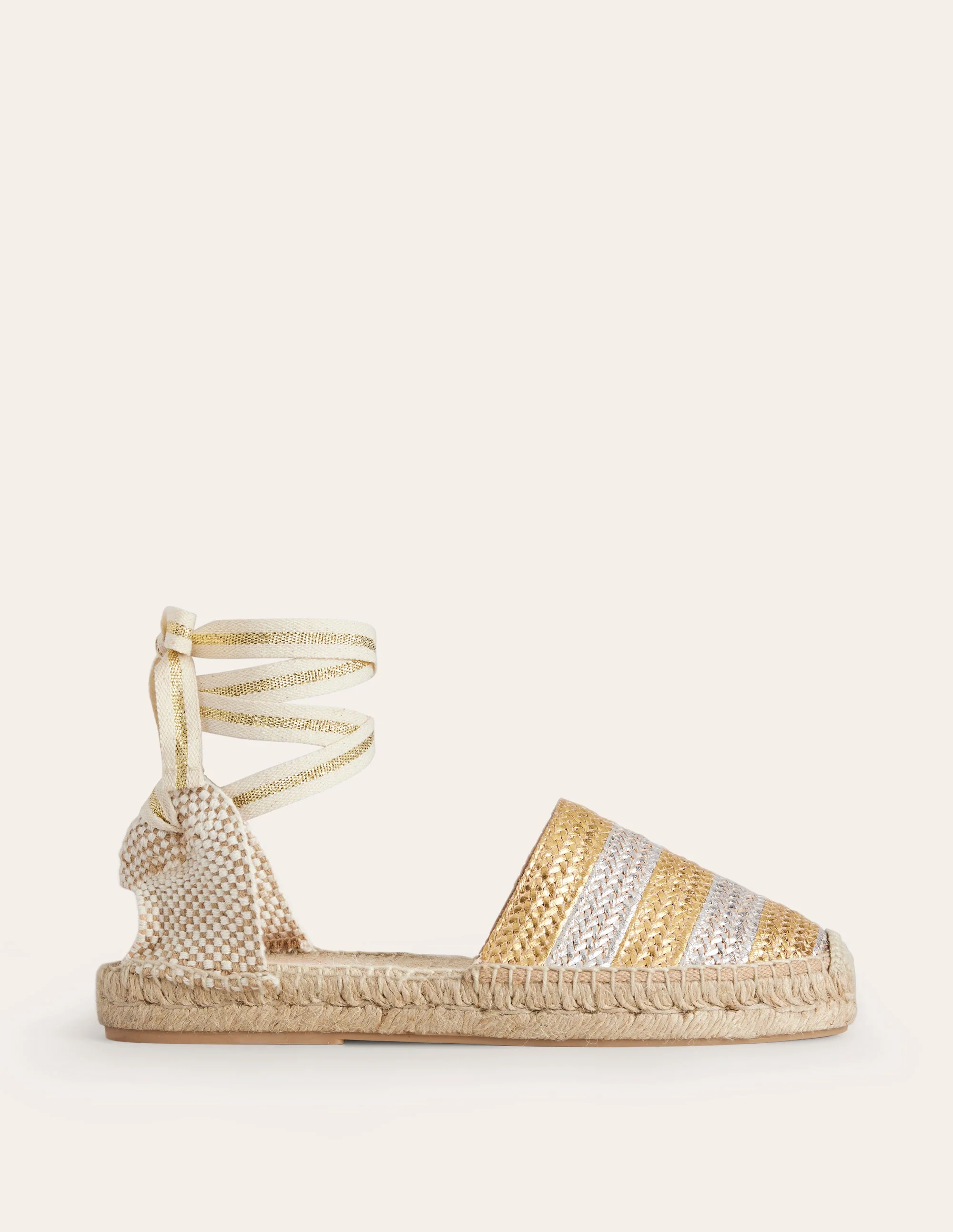 Ankle Tie Flat Espadrilles-Gold/ Silver - Image 2