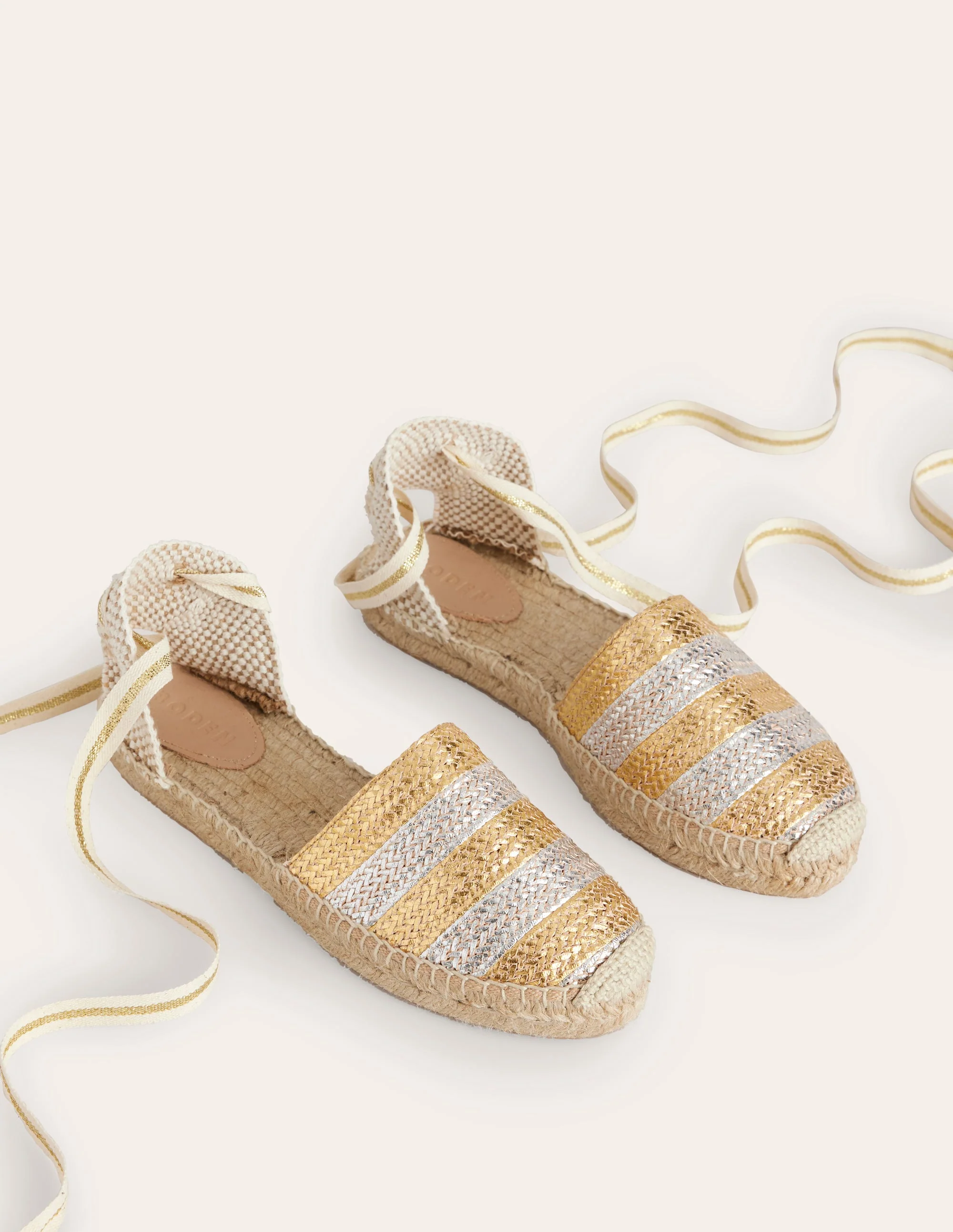 Ankle Tie Flat Espadrilles-Gold/ Silver - Image 3